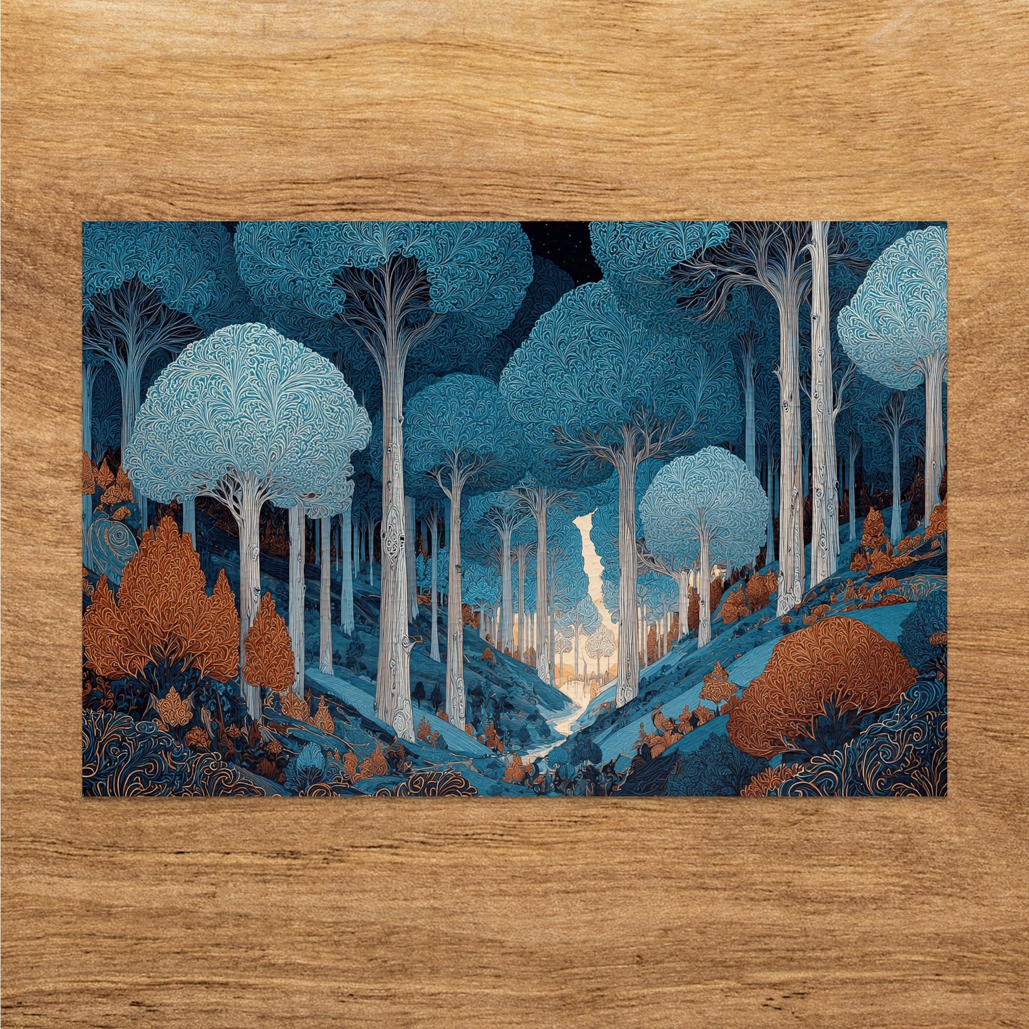 Ornate Blue Forest Mystical Trees Valley Artistic product type