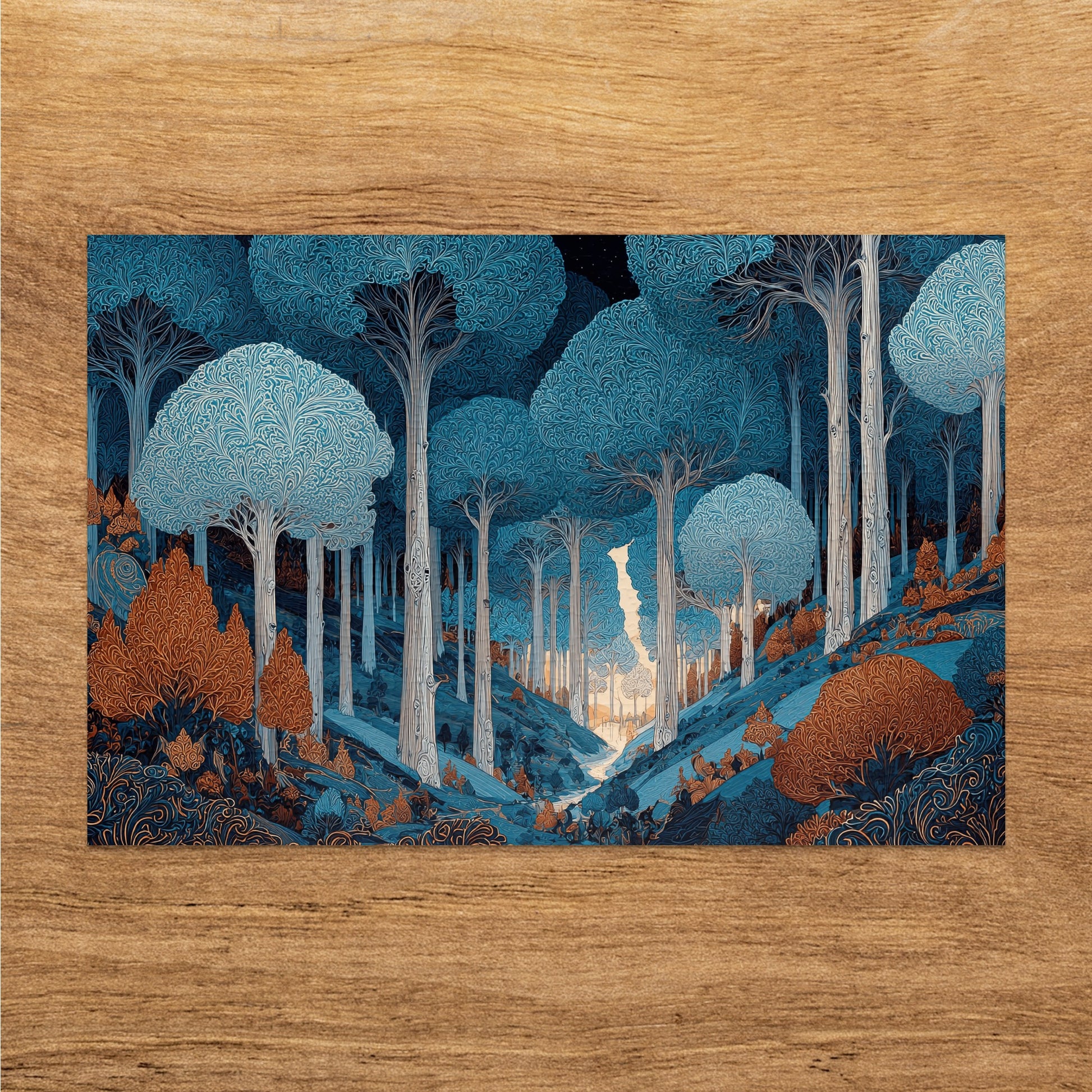 Ornate Blue Forest Mystical Trees Valley Artistic product type