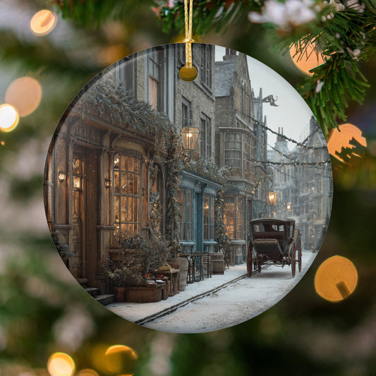 Snowy Christmas Village Scene Ornament