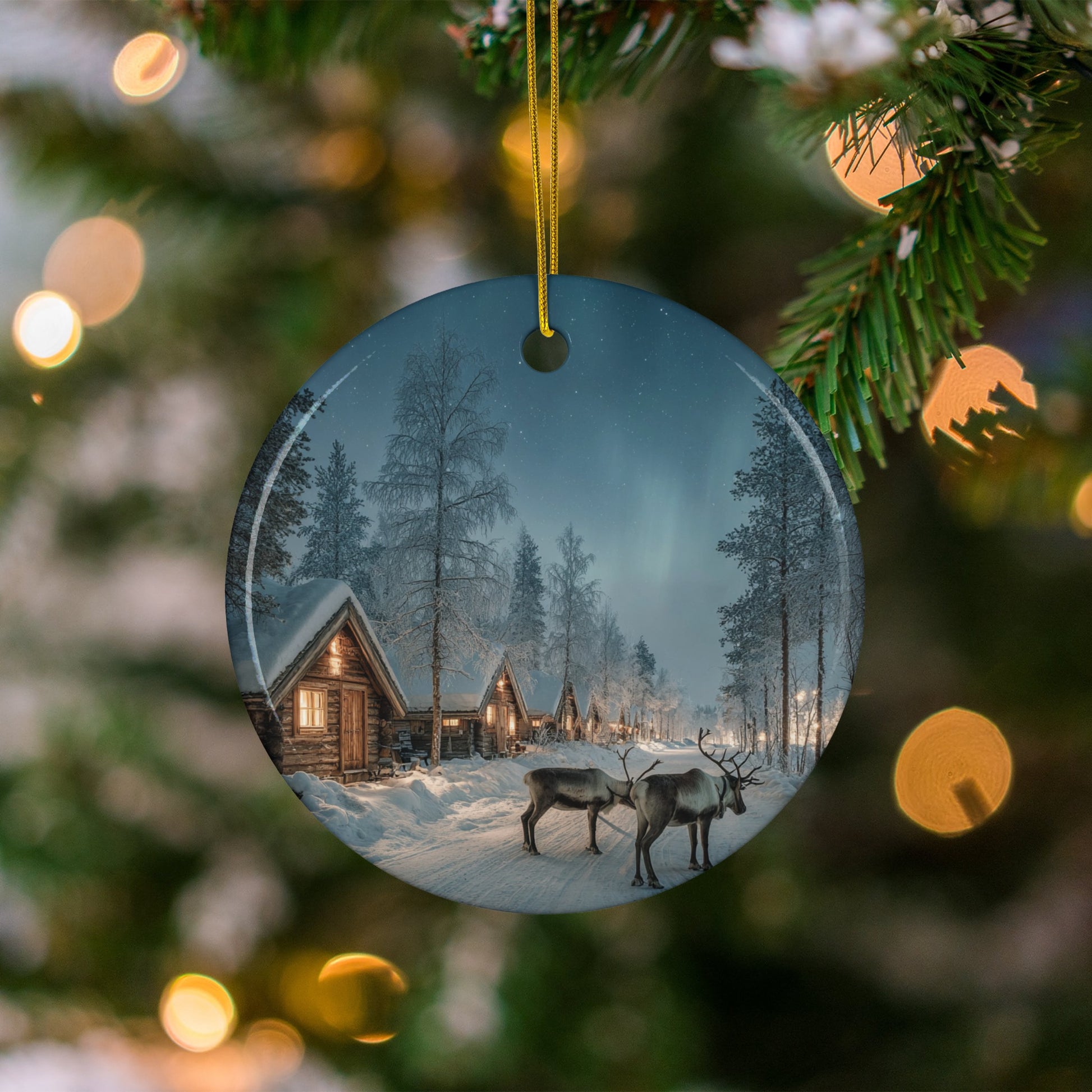Winter Village Scene Christmas Tree Ornament Product