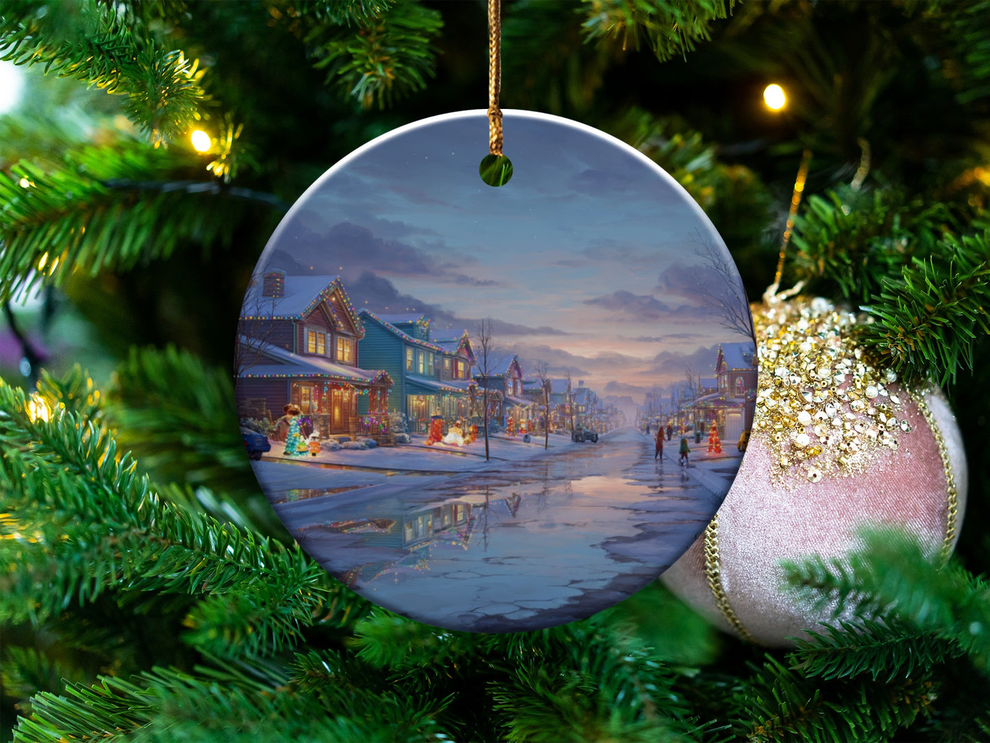 Evening Christmas Village Ornament Holiday Scene