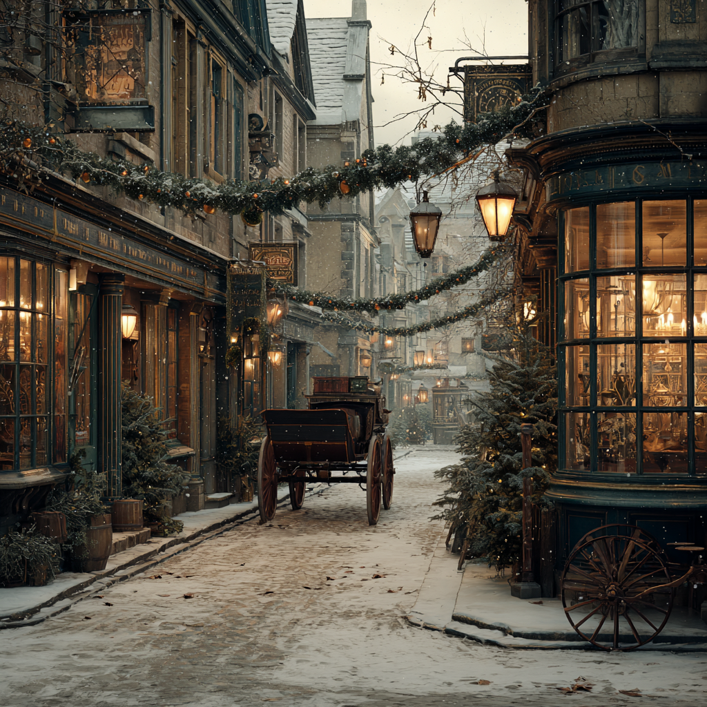 Vintage Snowy Village Street Scene Holiday Decor