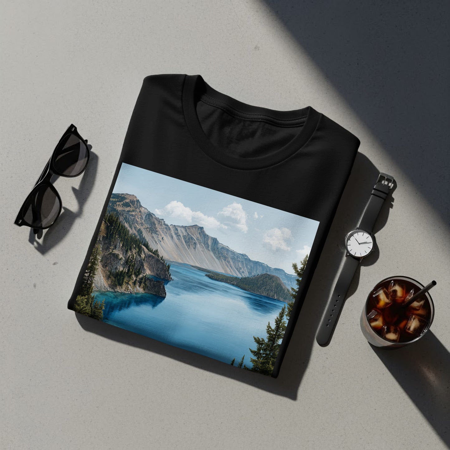 Scenic Mountain Lake Printed Graphic T-Shirt