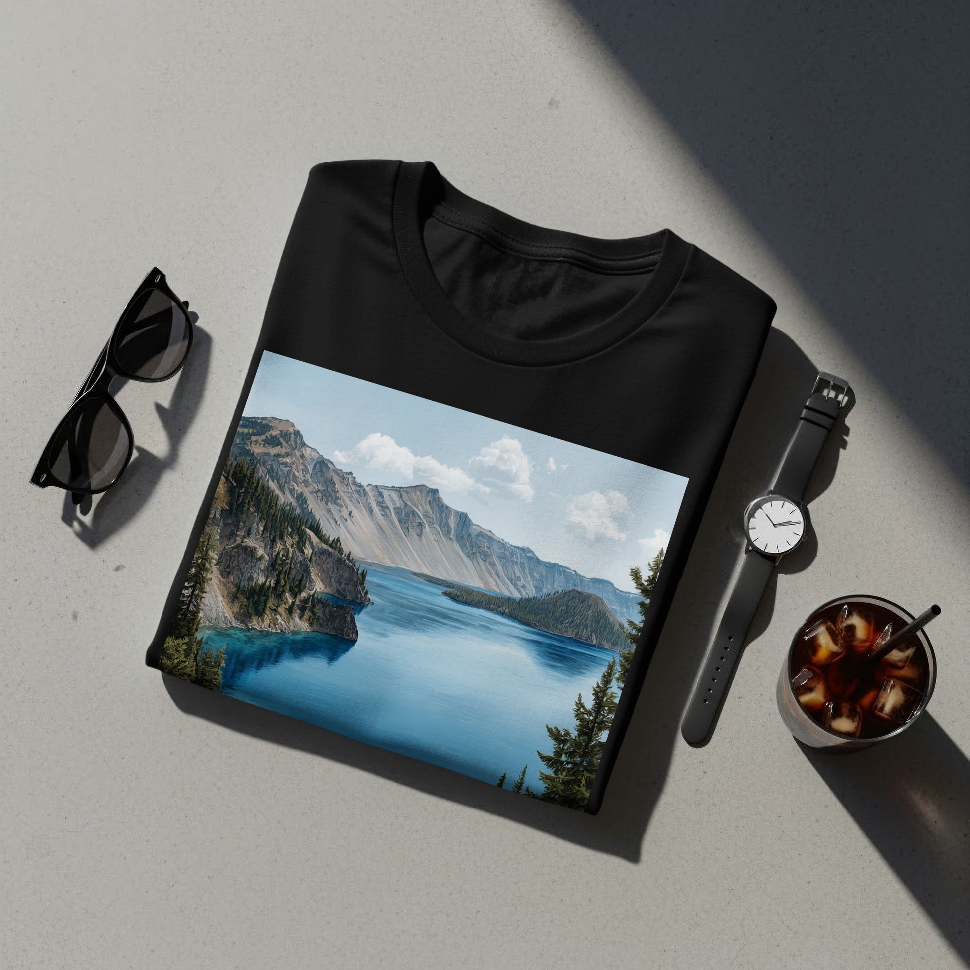 Scenic Mountain Lake Printed Graphic T-Shirt