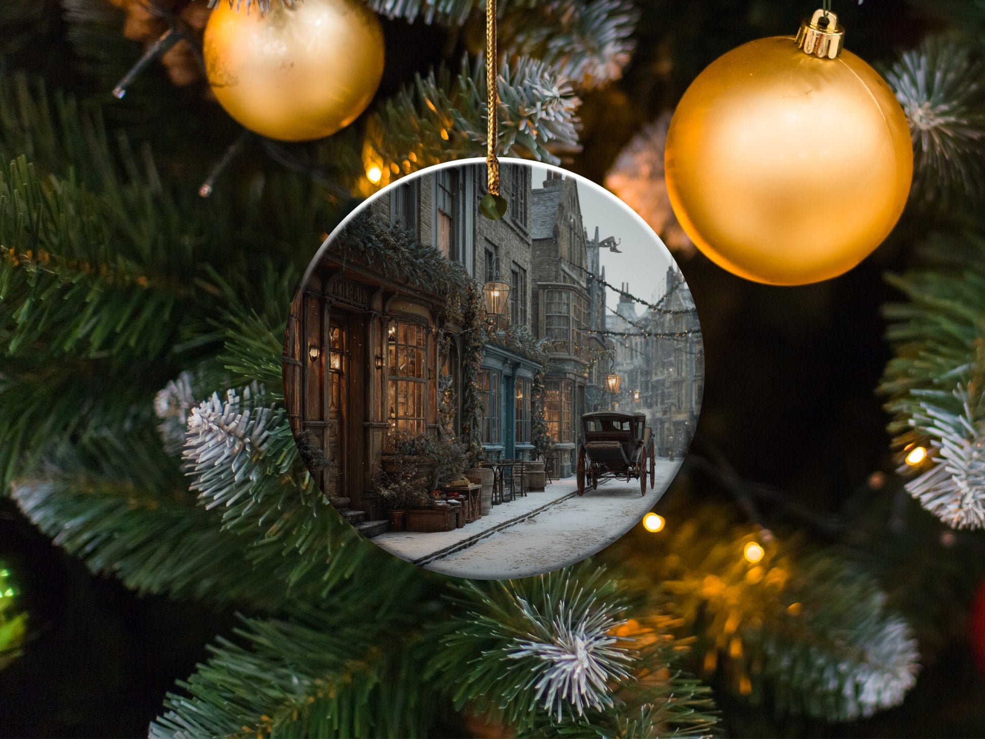 Vintage Winter Street Scene Christmas Ornament