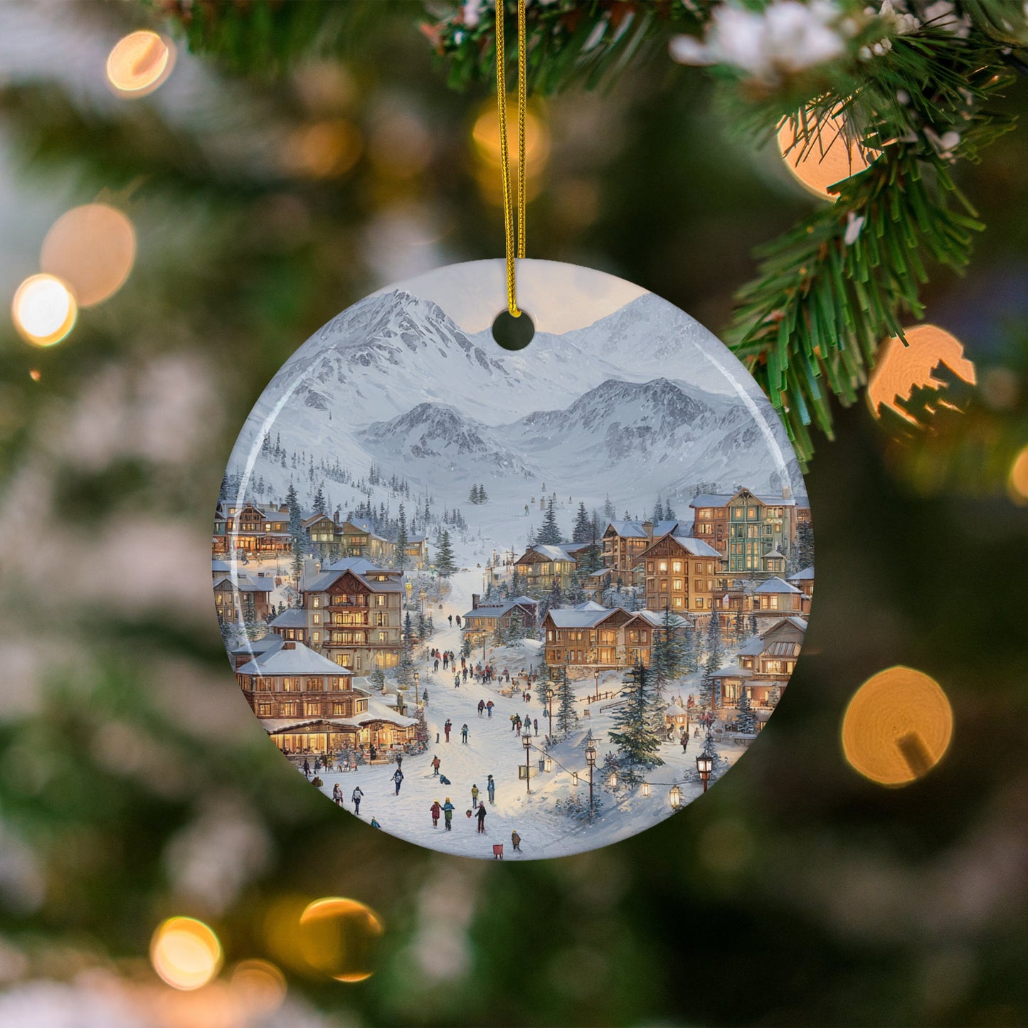 Snowy Mountain Village Holiday Ornament for Christmas Decoration