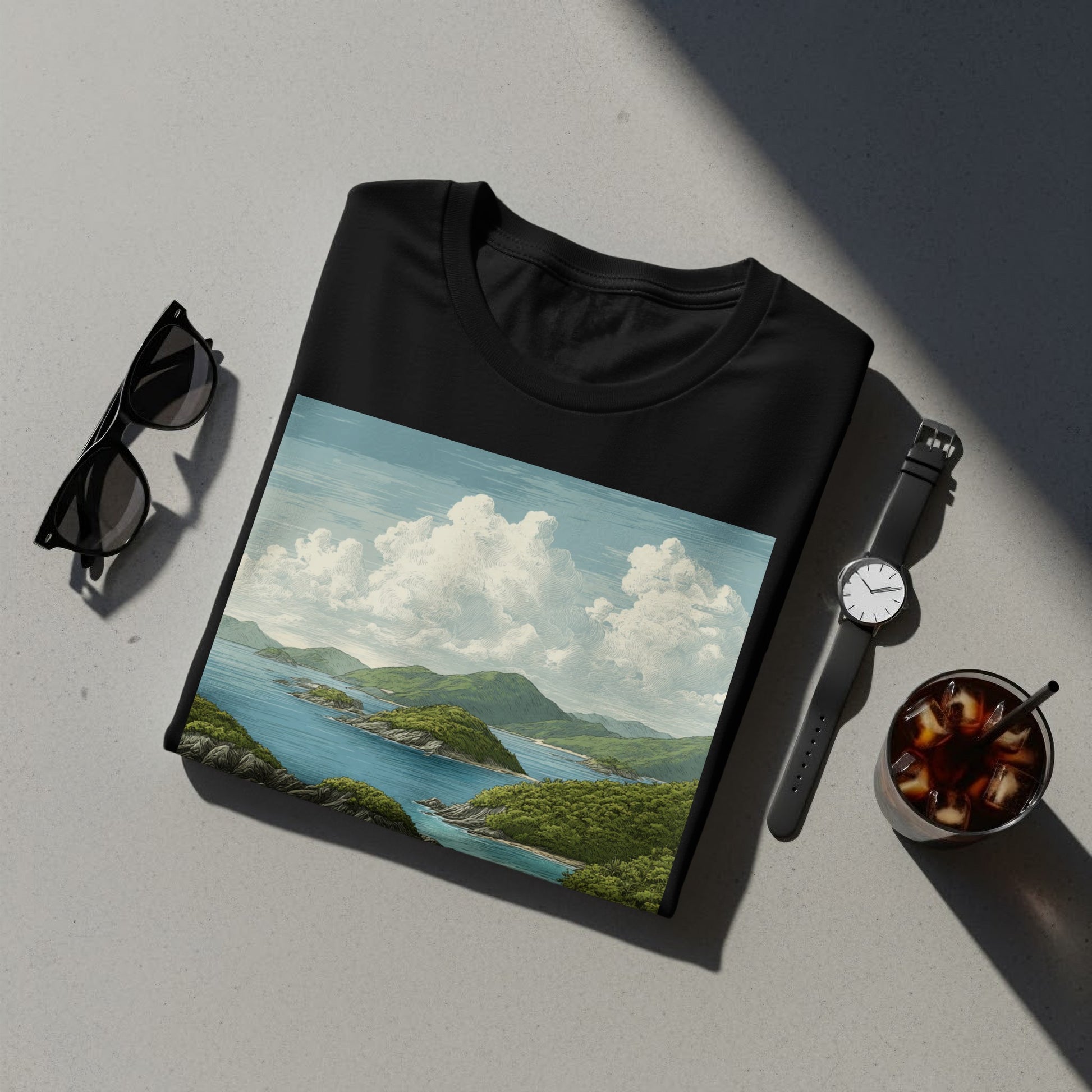 Scenic Mountain and Lake Graphic Art T-Shirt