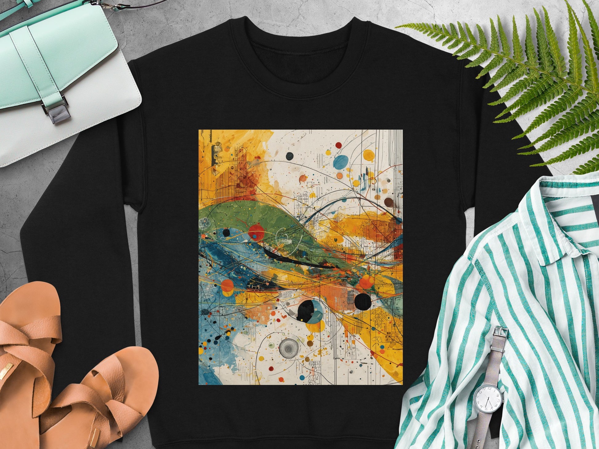 Abstract Colorful Chaotic Art Dots Lines Sweatshirt product type
AbstractArt ModernArt ColorfulDesign GraphicSweatshirt UniquePrint ArtisticApparel VibrantColors DotPattern LineArt UrbanAbstract ExpressiveDesign GeometricShapes CreativeWear StatementPiece PulloverCrewneck ContemporaryFashion DigitalArtPrint CasualTop AbstractPrint BoldDesign