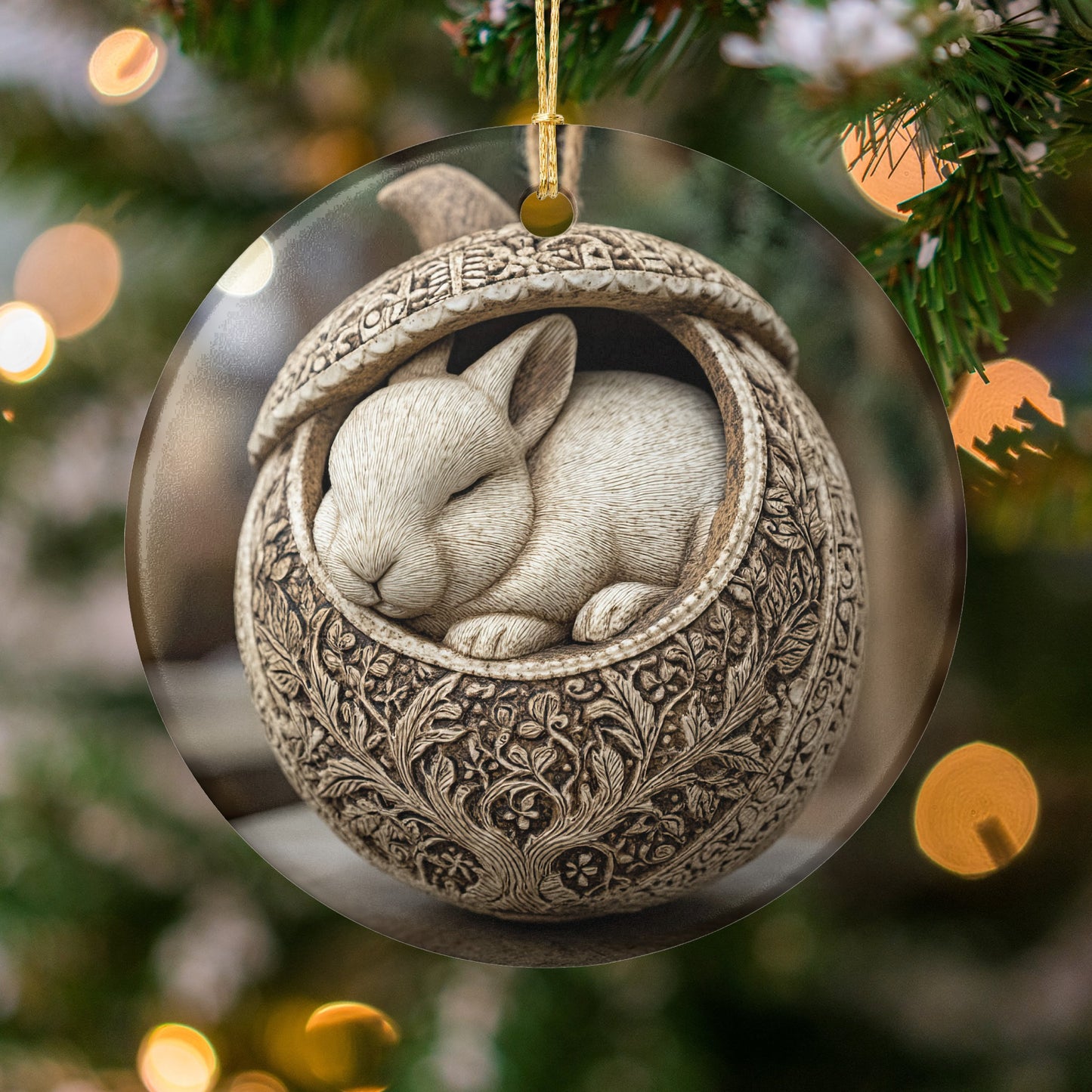 Charming Rabbit Carved Ornament Christmas Tree Decor