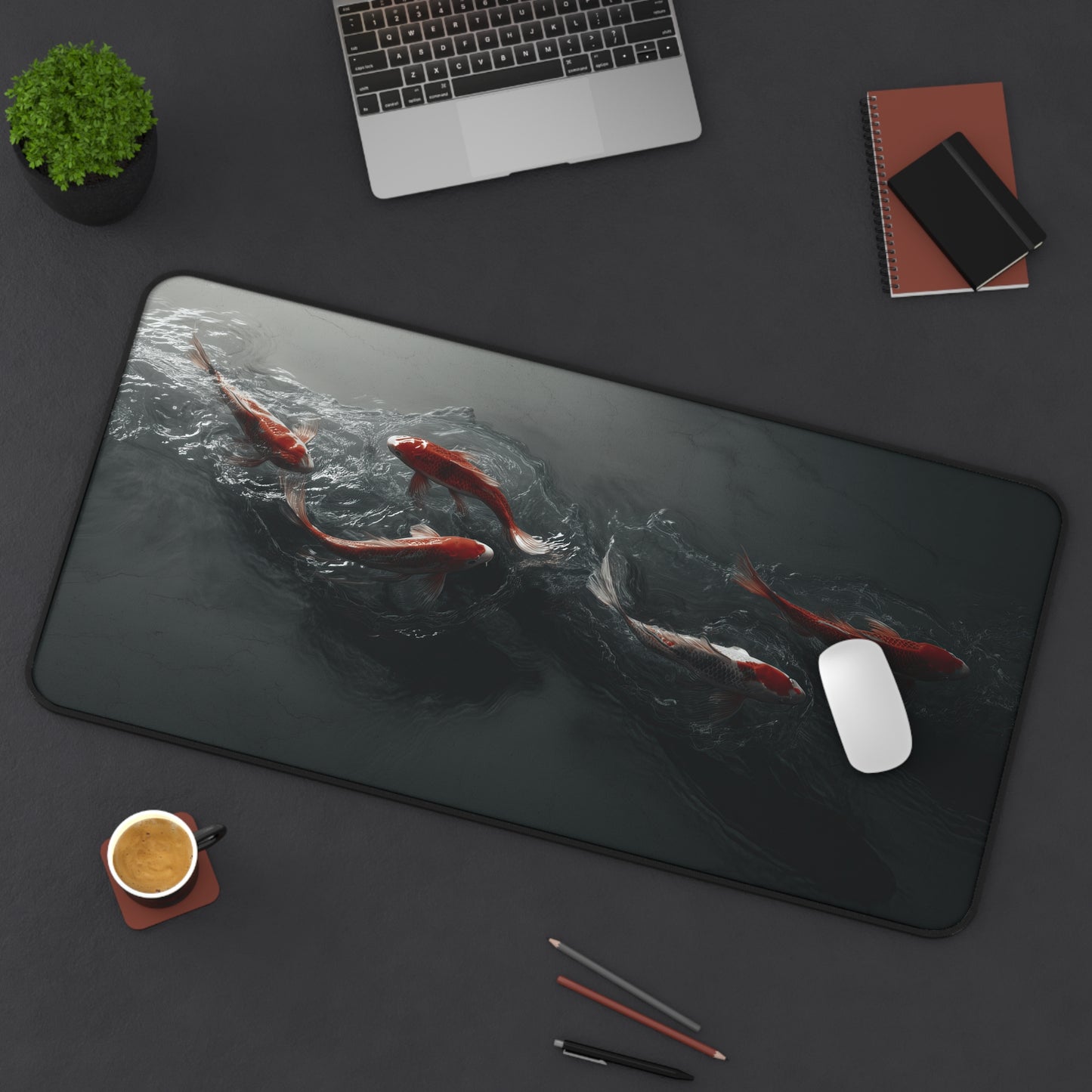 Koi Pond Desk Mat — Serene Red Koi Fish Mousepad for Office & Gaming