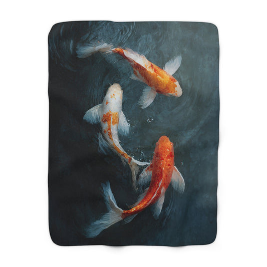 Koi Pond sherpa fleece blanket — tranquil fish art throw, zen home decor, relaxing gift, soft sherpa