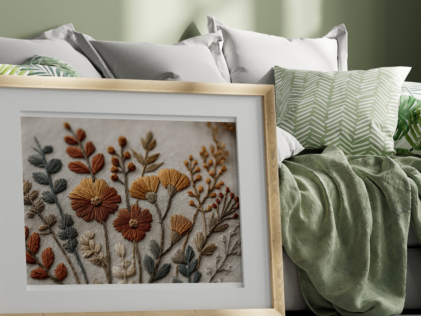 Intricately Embroidered Floral Art for Elegant Spaces