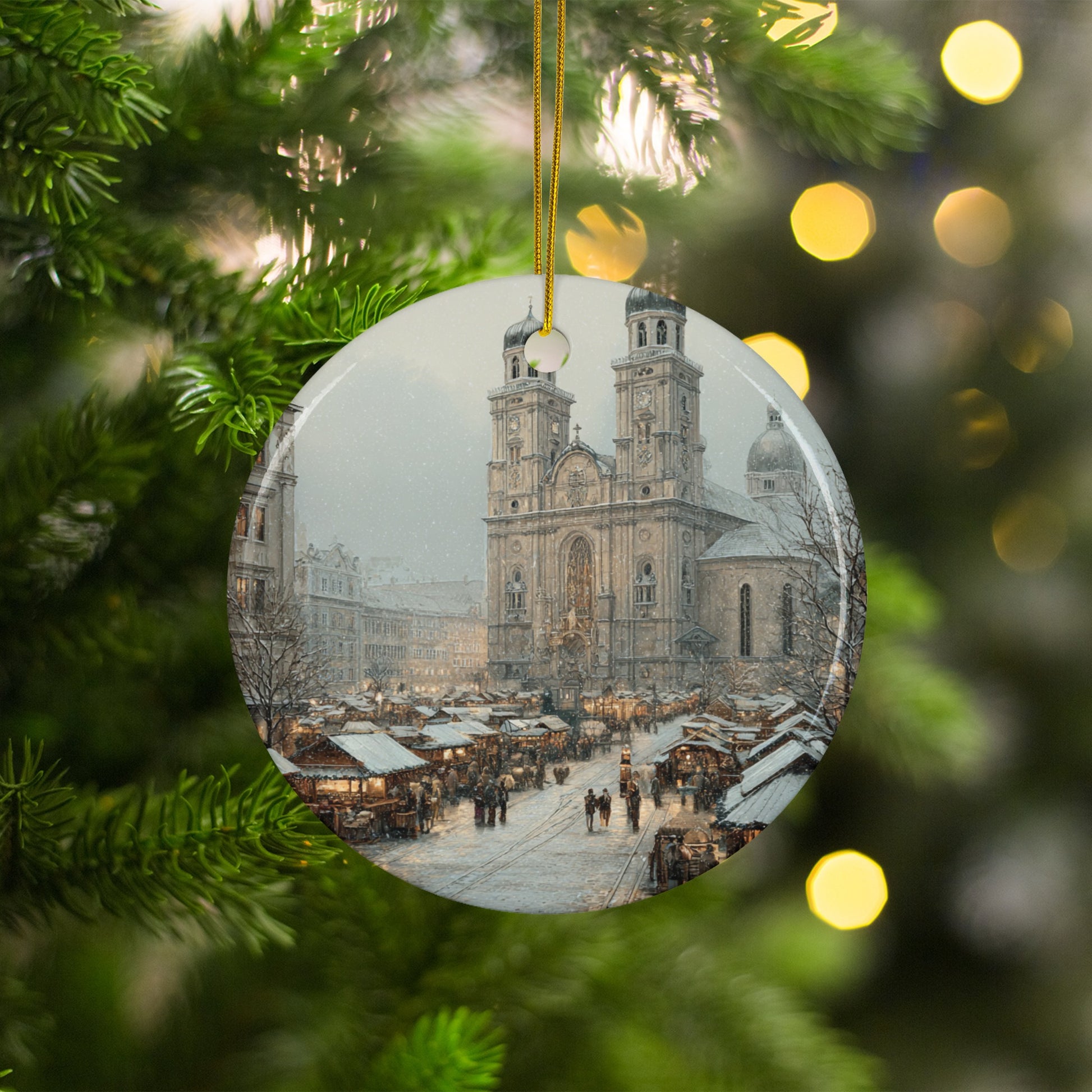 Stunning Christmas Market Scene Ornament
