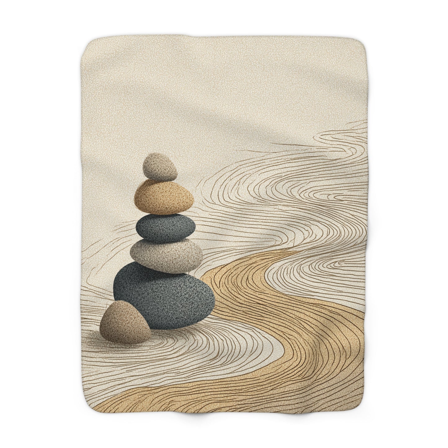 Zen Stone Stack sherpa fleece blanket — calming spa-inspired throw, meditation gift, self care, neutral decor