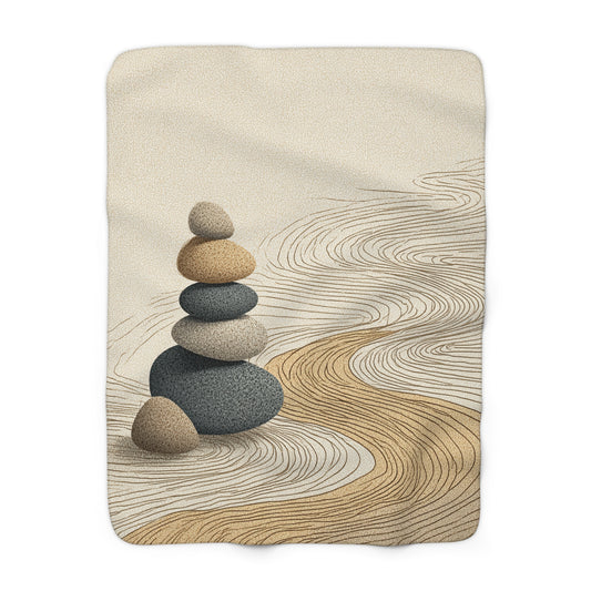 Zen Stone Stack sherpa fleece blanket — calming spa-inspired throw, meditation gift, self care, neutral decor
