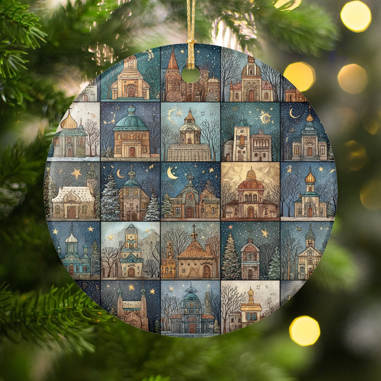 Beautiful Holiday Ornament Featuring Intricate Church Designs