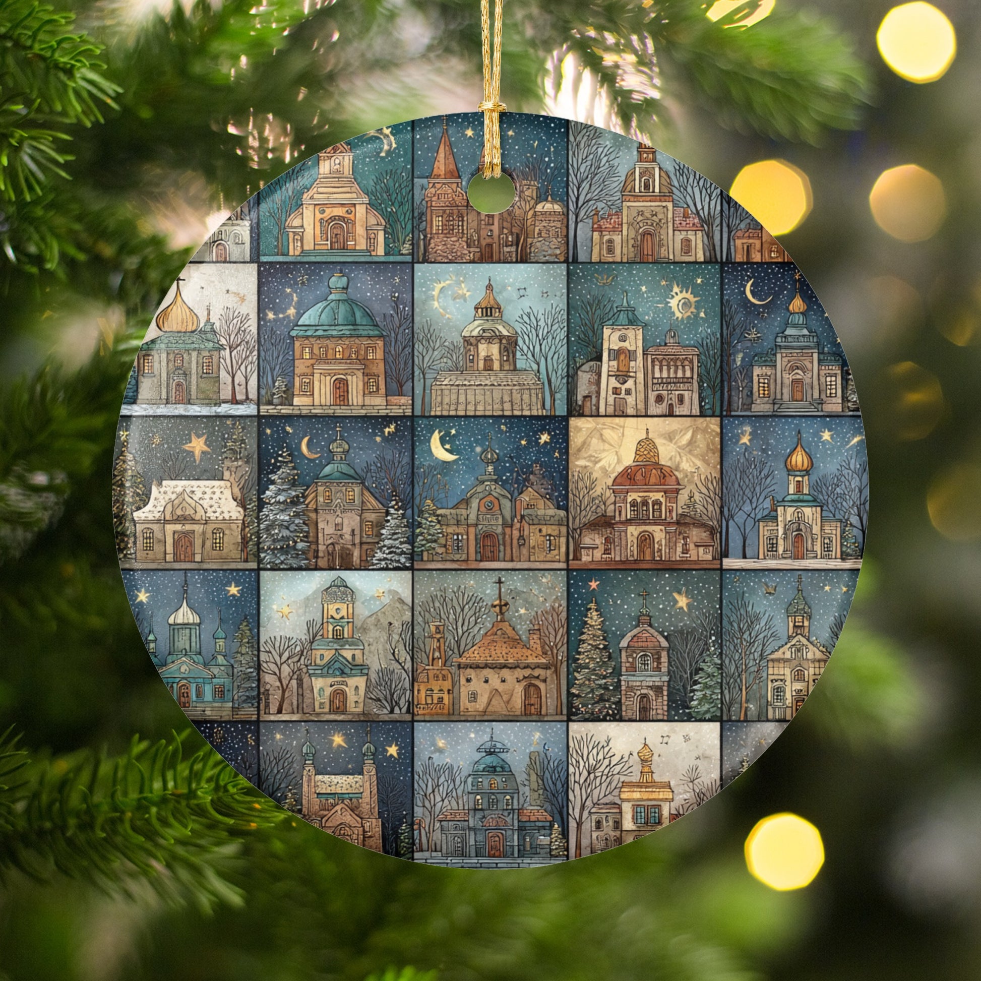 Beautiful Holiday Ornament Featuring Intricate Church Designs