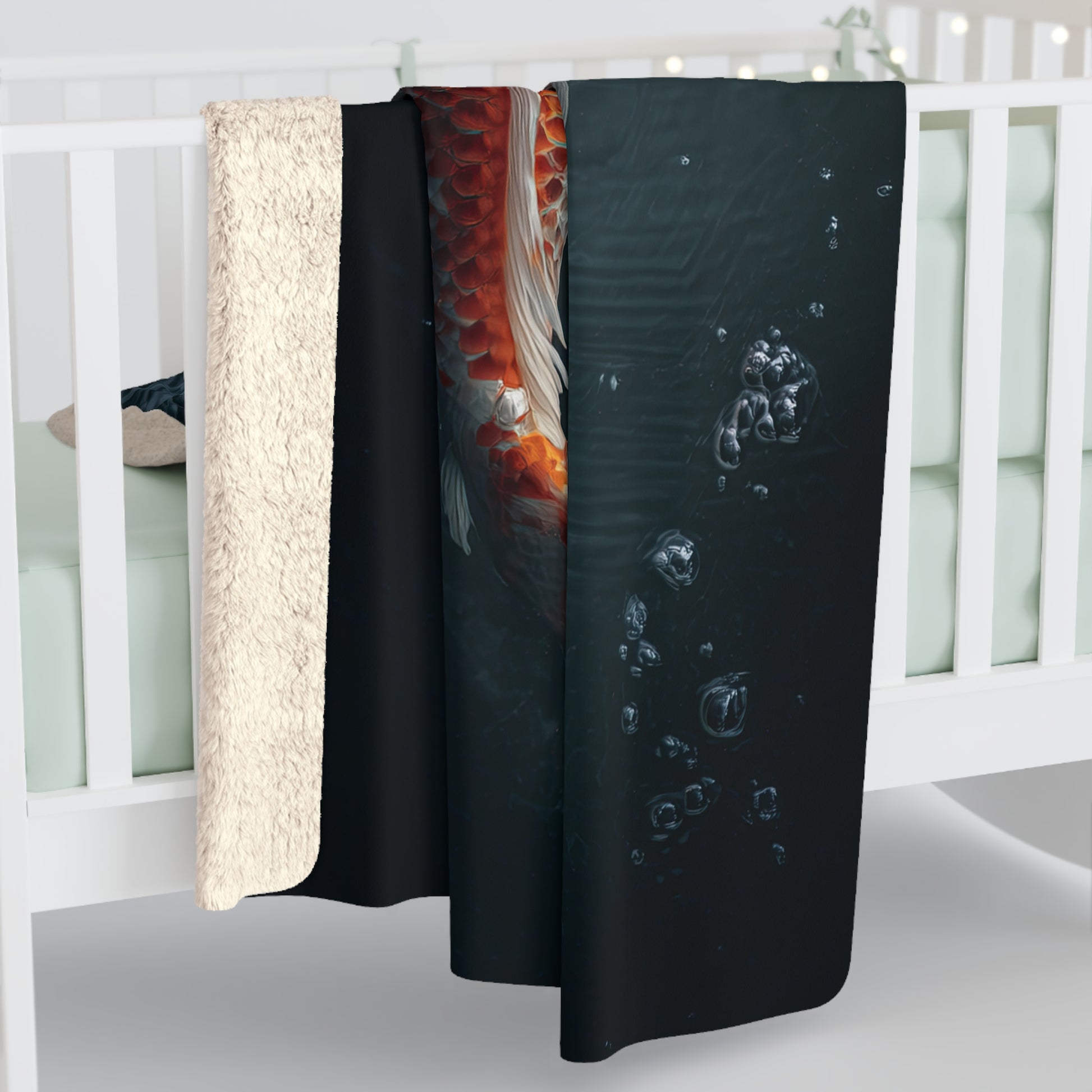 Koi Pond sherpa blanket — orange koi fleece throw, zen garden decor, nature lover gift, cozy home