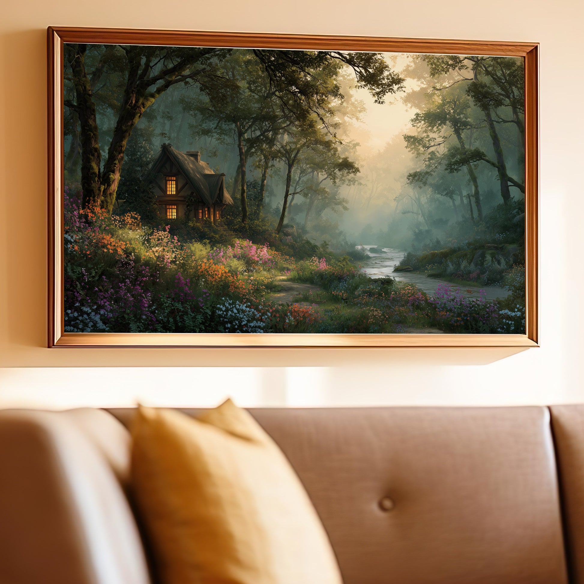 Serene Magical Forest Cottage River Path Flowers Art product type
Enchanted Forest
Magical Cottage
Fantasy Landscape
Forest River
Wildflowers Path
Serene Nature
Misty Woods
Dreamy Scenery
Cozy Cabin
Wall Art Painting
Woodland Artwork
Tranquil Scene
Rustic Home Decor
Floral Art Print
Mystical Forest
Green Trees
Glowing Windows
Path through Forest
Nature Inspired
Beautiful Landscape