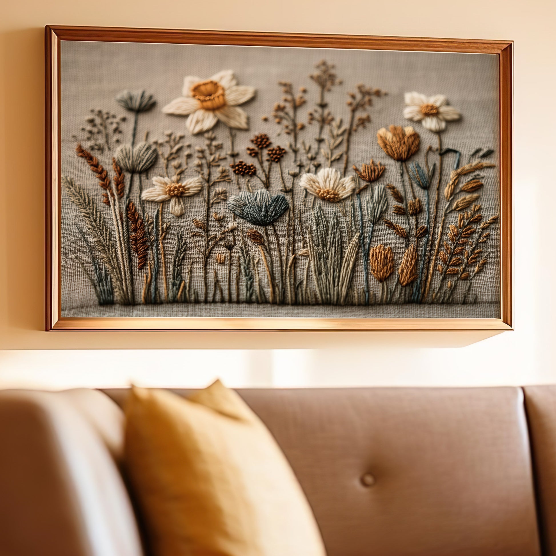 Handcrafted Botanical Embroidery Art Wall Decor