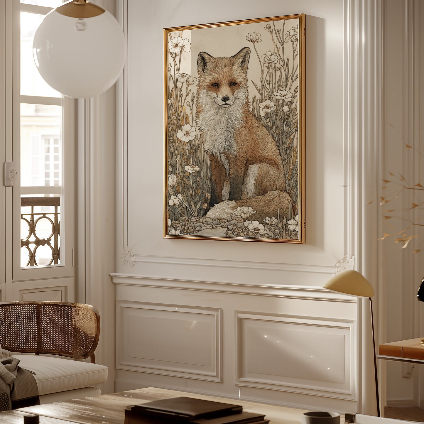 Elegant Fox Amidst Floral Landscape Wall Art