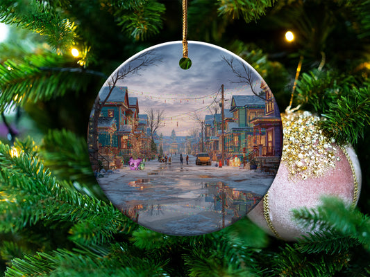 Festive Winter Village Scene Christmas Ornament