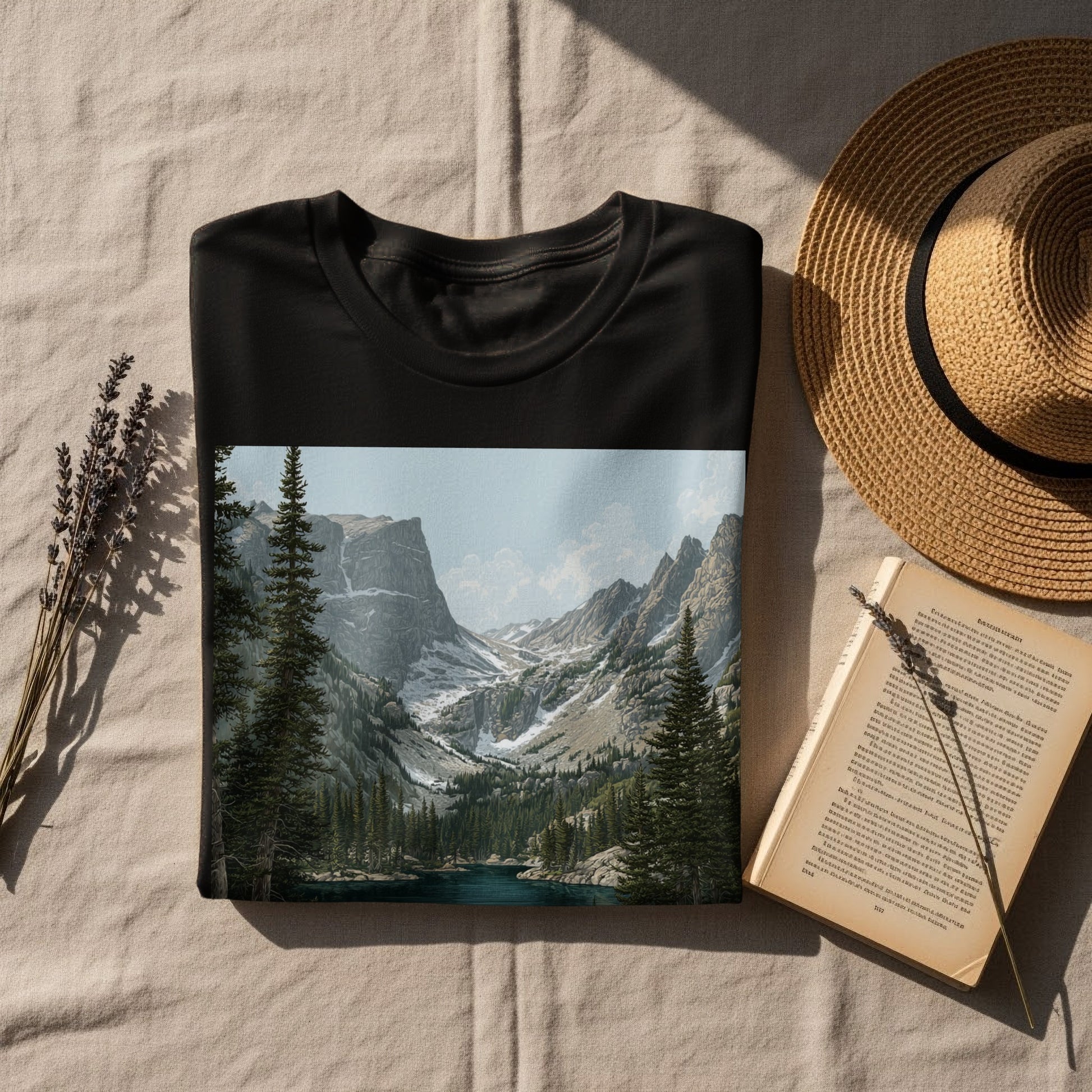 Scenic Mountain and Lake Landscape Printed Apparel