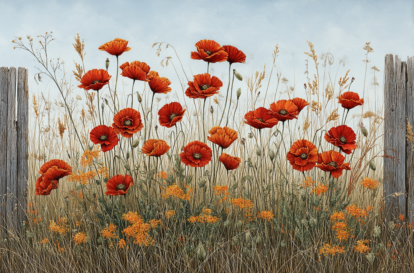 Beautiful Poppies Blooming in Rustic Garden Print