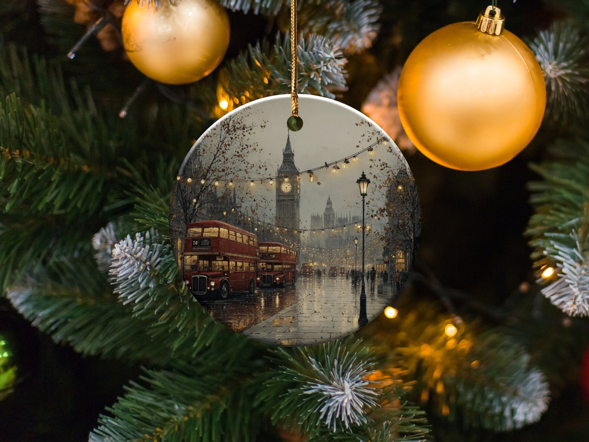 London Bus and Clock Tower Christmas Tree Ornament