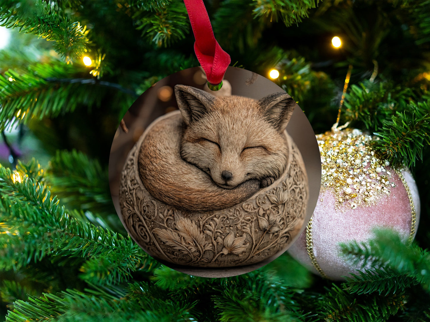 Adorable Sleeping Fox Holiday Tree Ornament