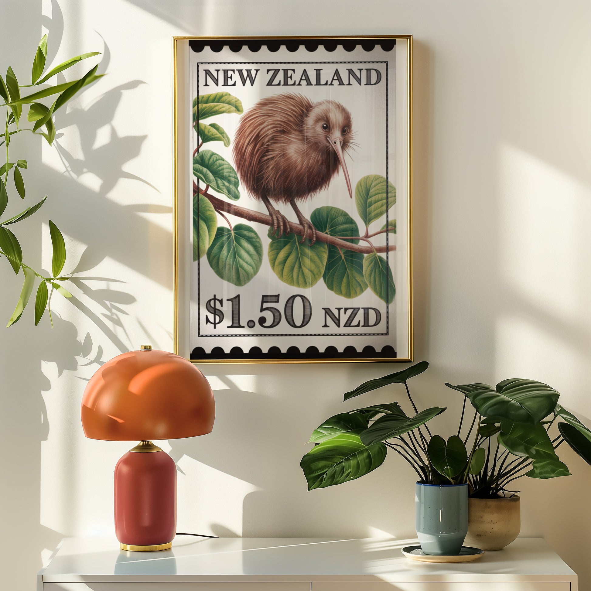 New Zealand Kiwi Bird Stamp Wall Art Print Decor
