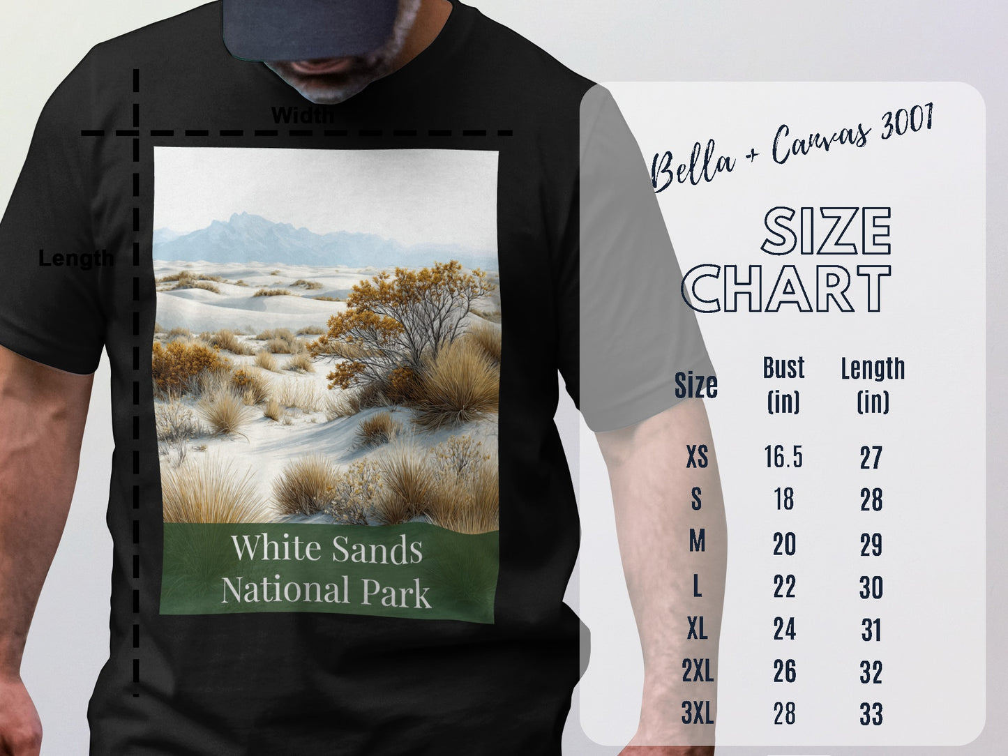 White Sands National Park scenic tee medium size chart
