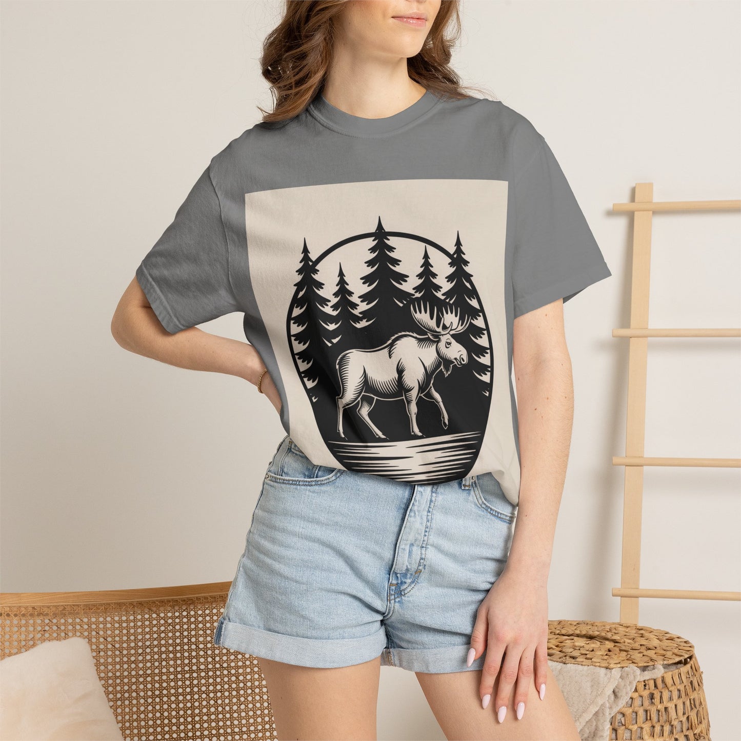 Moose Forest Emblem T-Shirt | Bold Wildlife Nature Graphic Tee