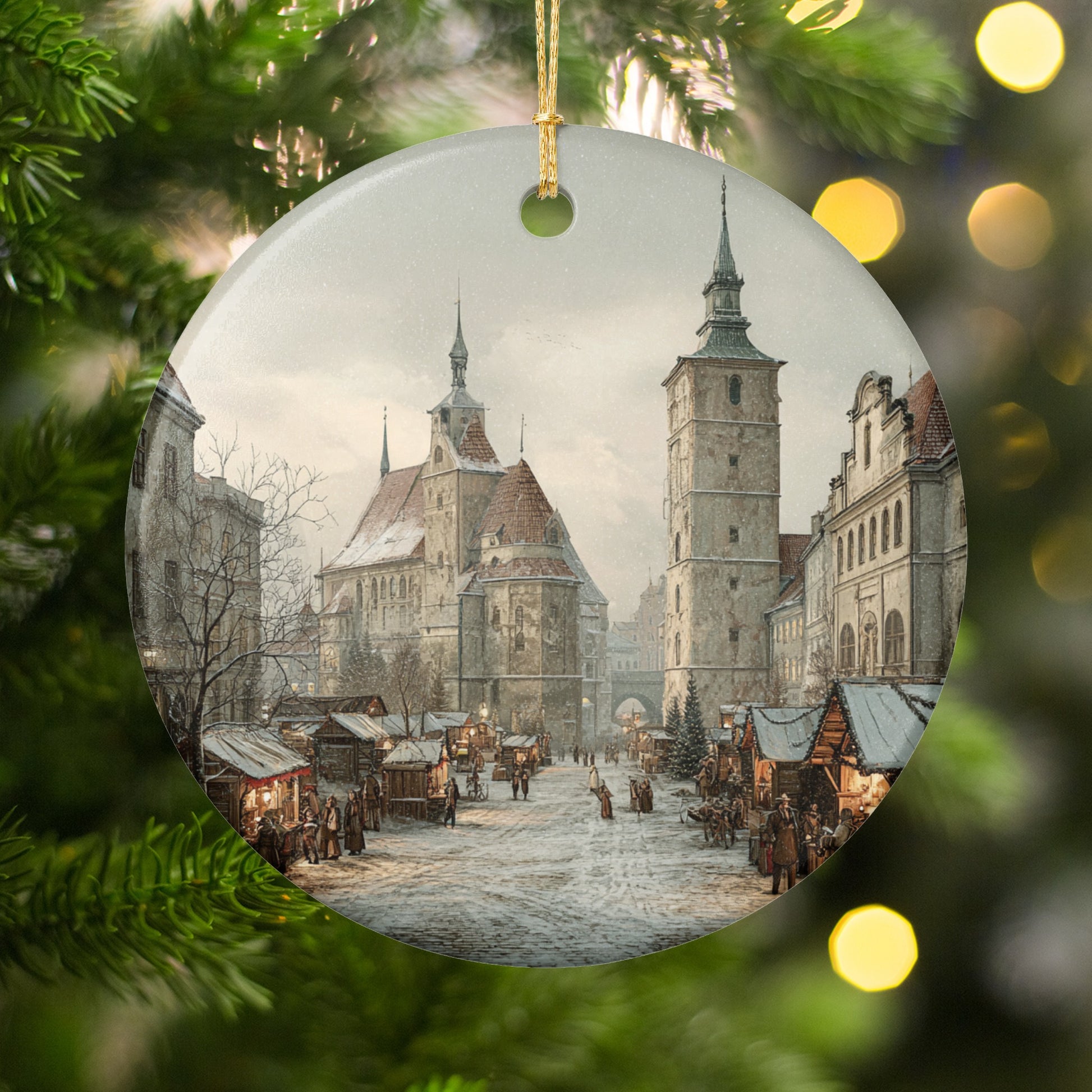 Historic Winter Market Scene Christmas Ornament