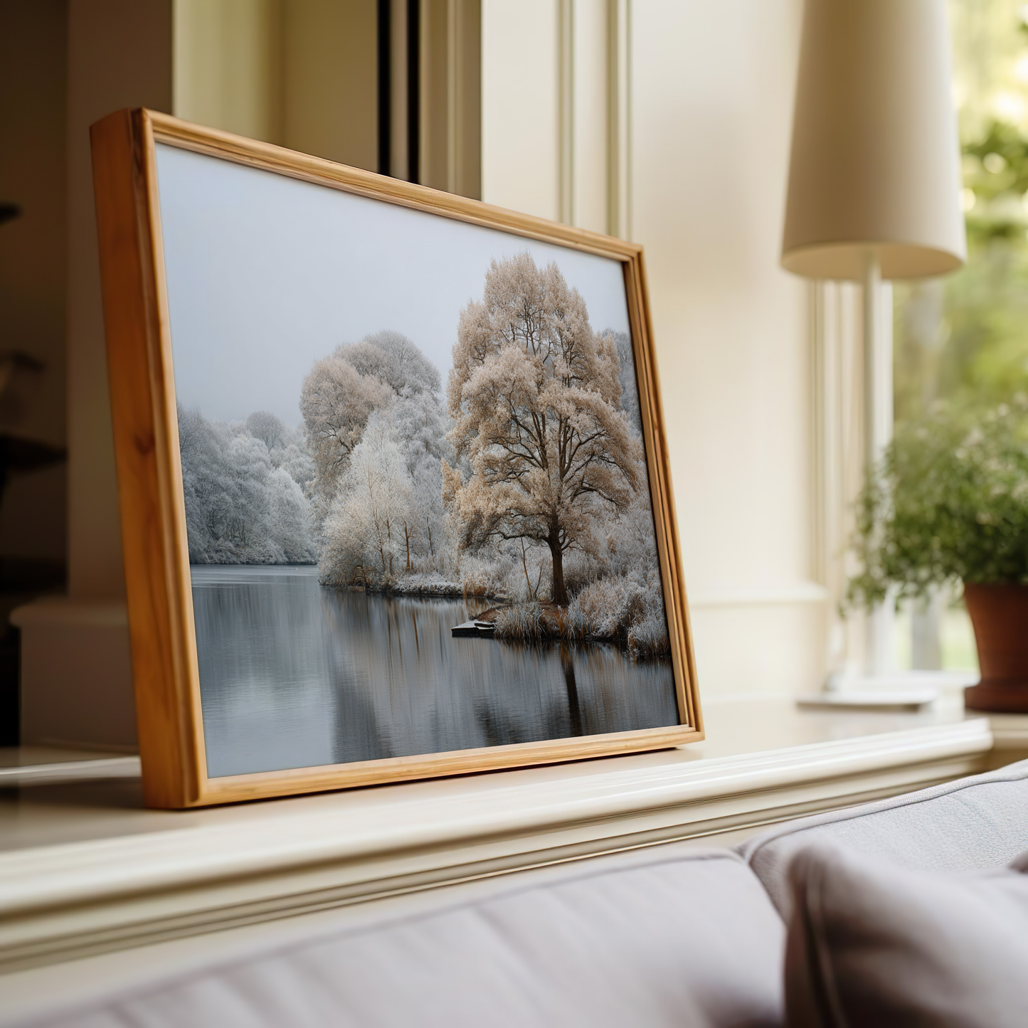 Tranquil Winter Landscape in Wooden Frame Art Product