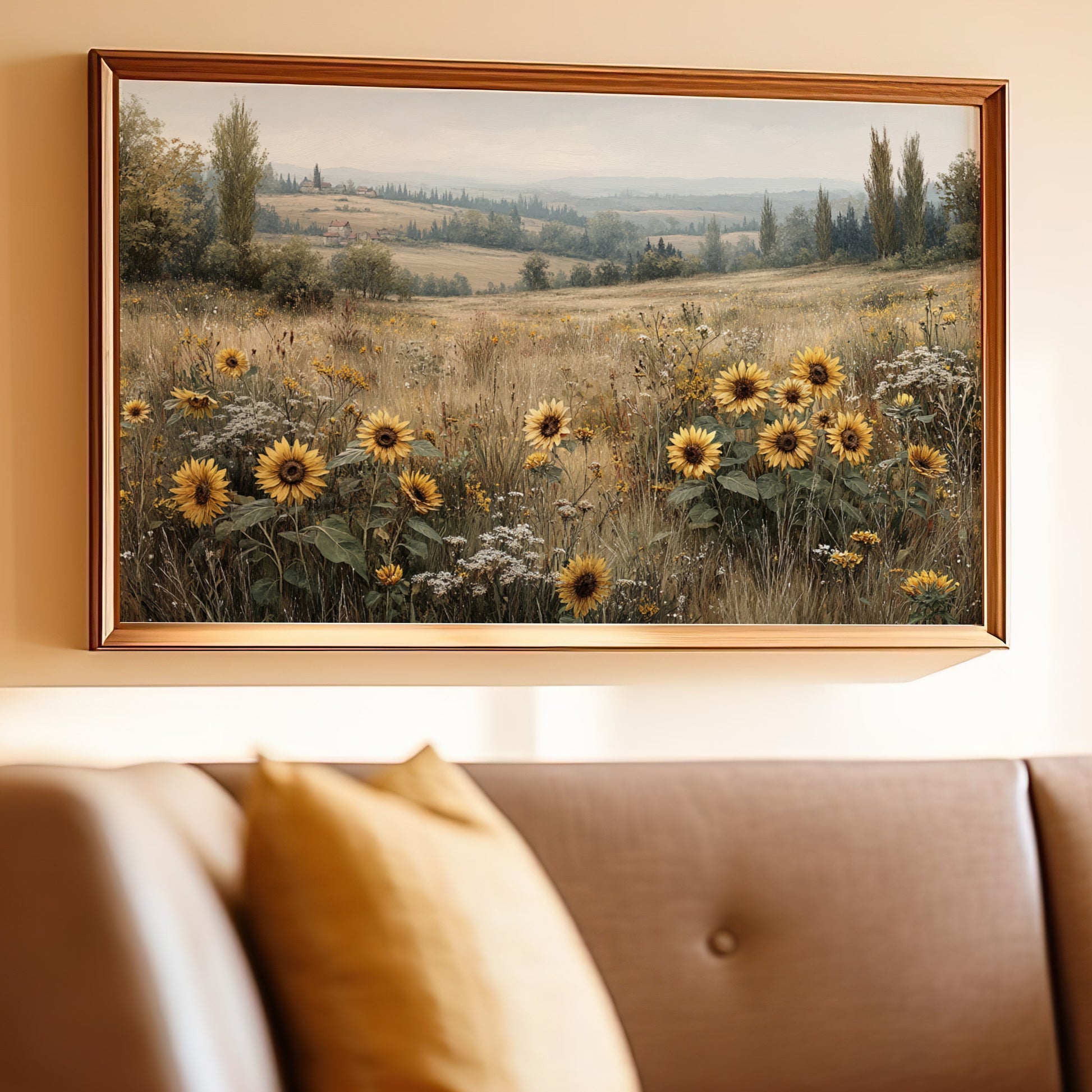 Sunflower Meadow Landscape Art Print for Home Decor