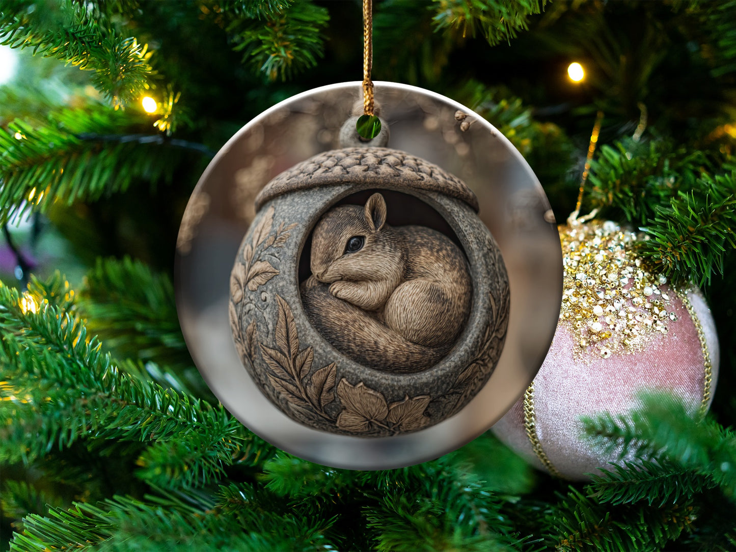 Cute Sleeping Squirrel in Acorn Ornament Product