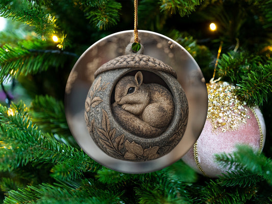 Cute Sleeping Squirrel in Acorn Ornament Product