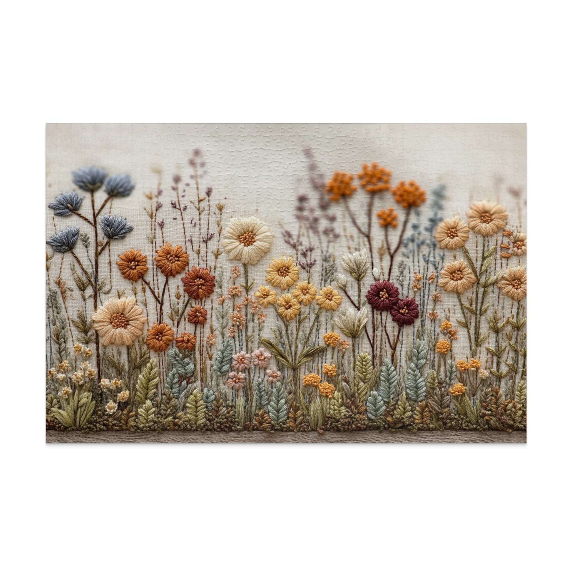 Autumn Floral Embroidery Pattern Canvas Wall Art