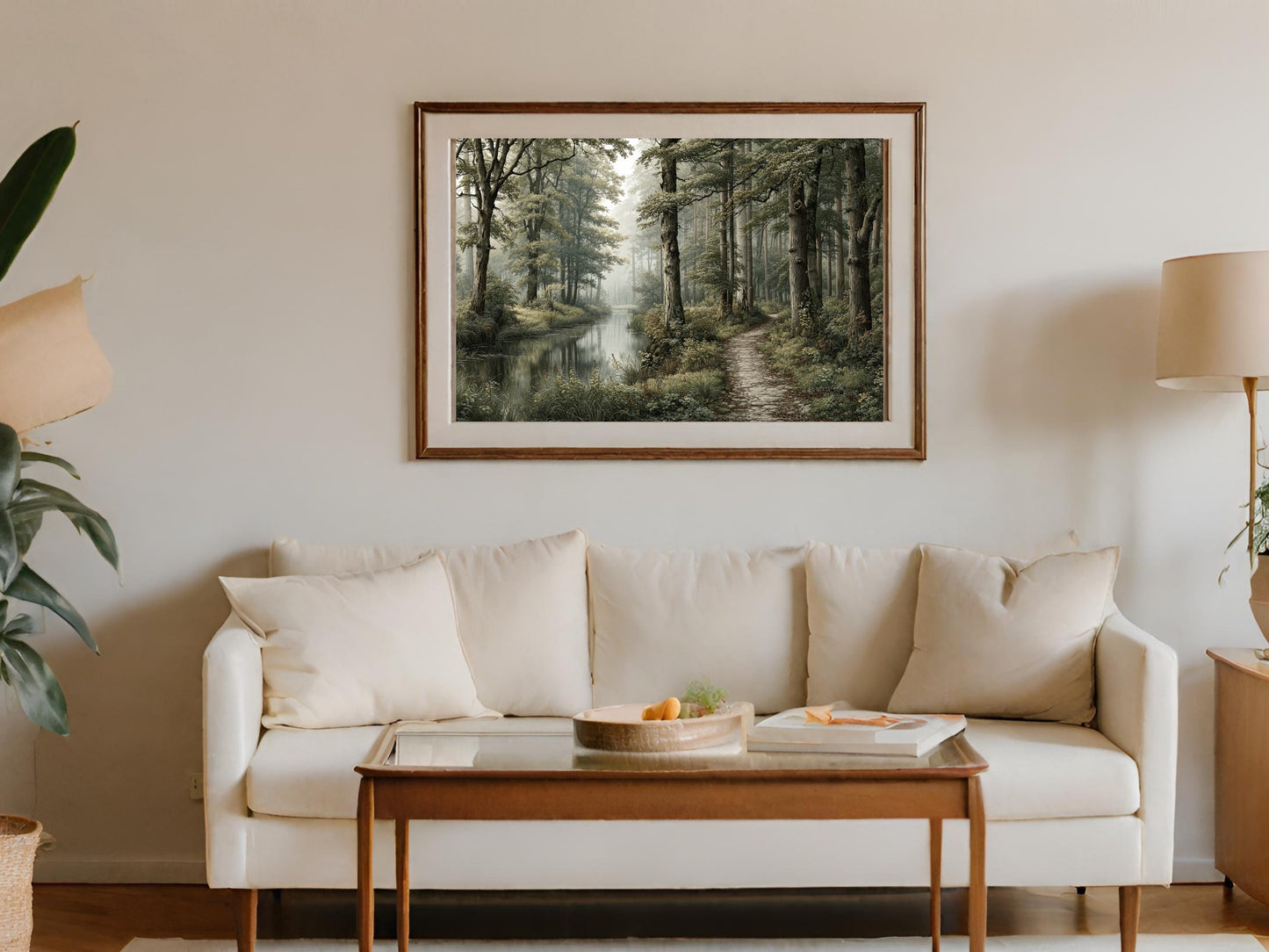 Serene Forest Path Framed Wall Art for Living Room Decor