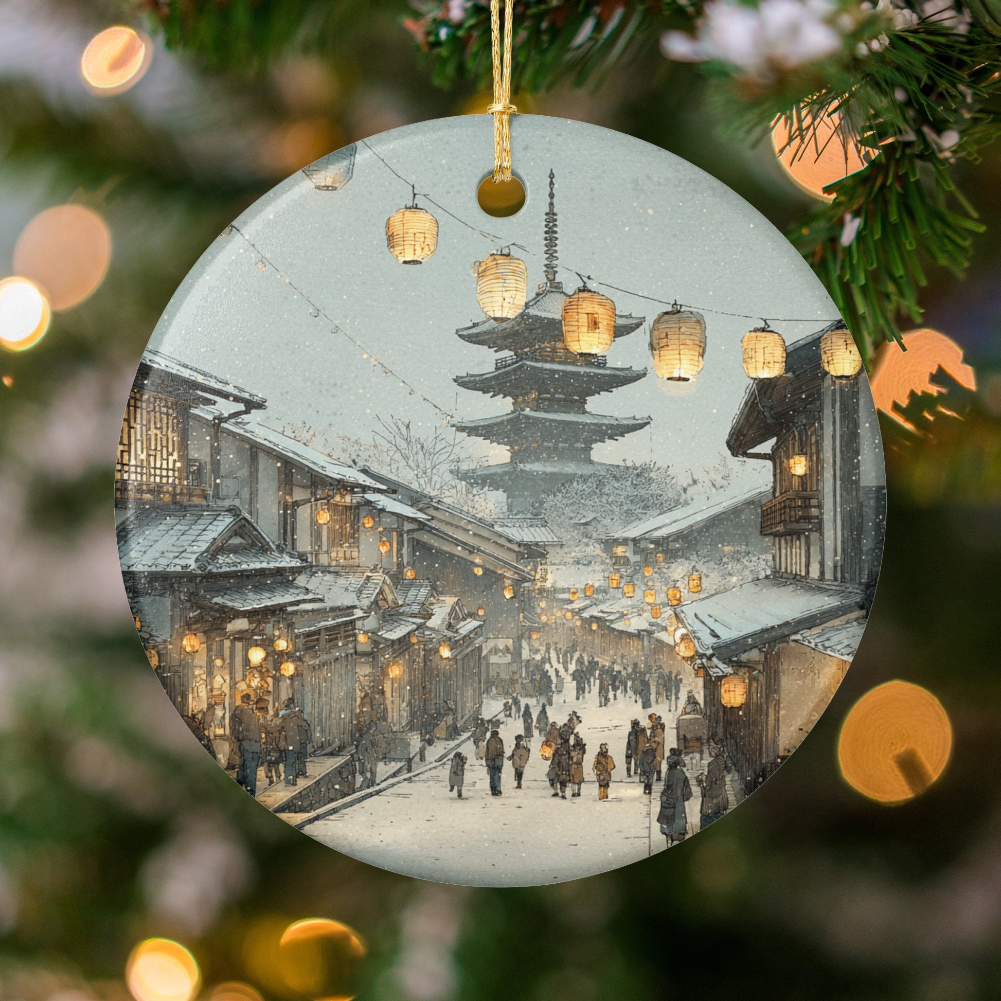Traditional Japanese Village Scene Christmas Ornament