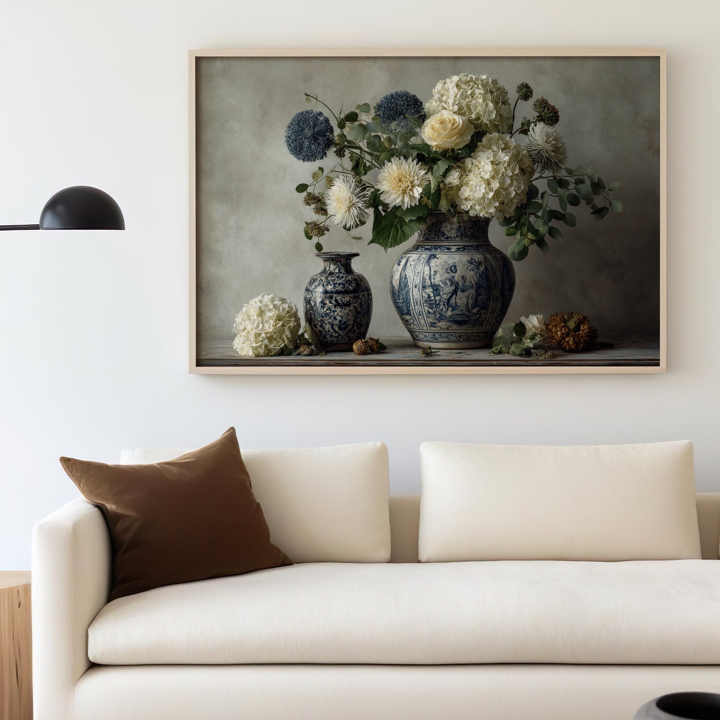 Elegant Floral and Blue Vases Framed Artwork Decor