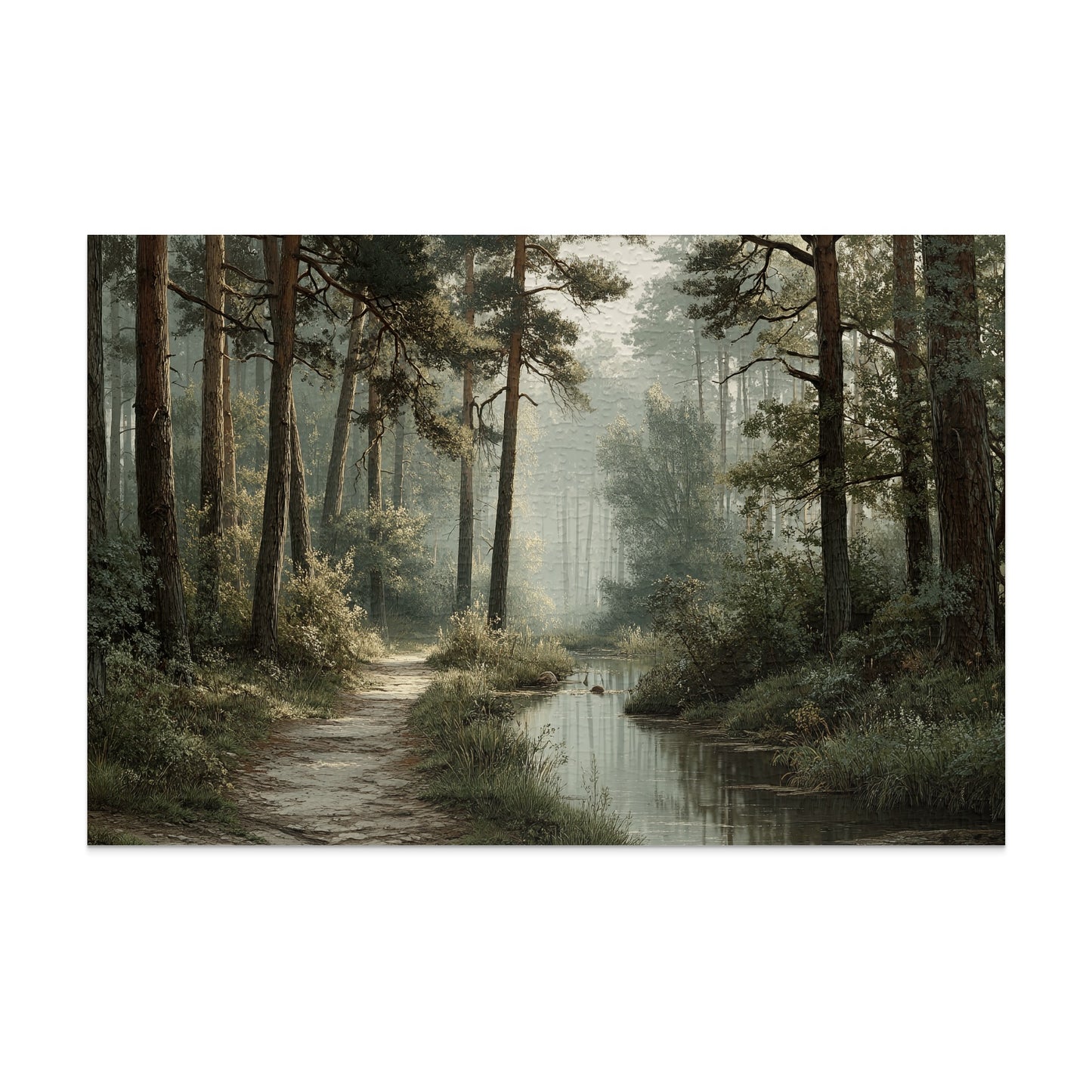 Serene Forest Pathway With Stream Wall Art Decor