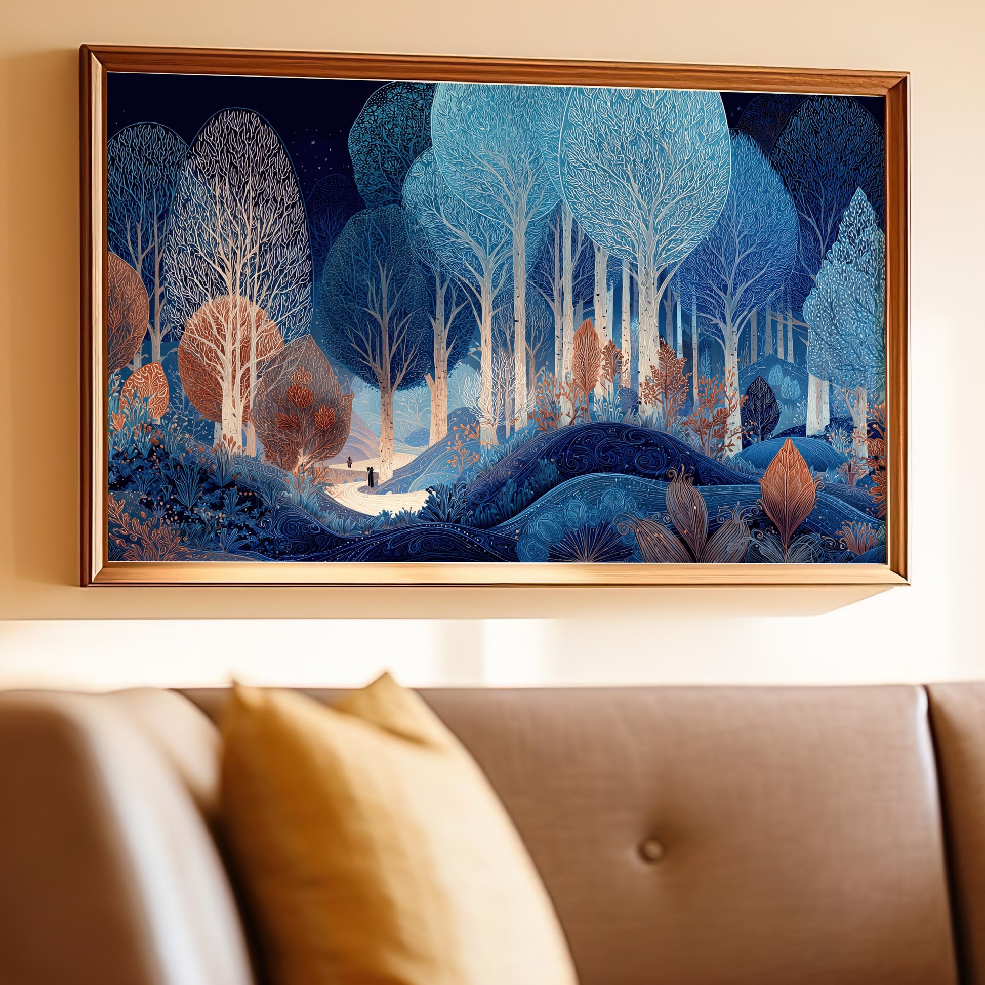 Blue Orange Forest Night Landscape Decorative product type