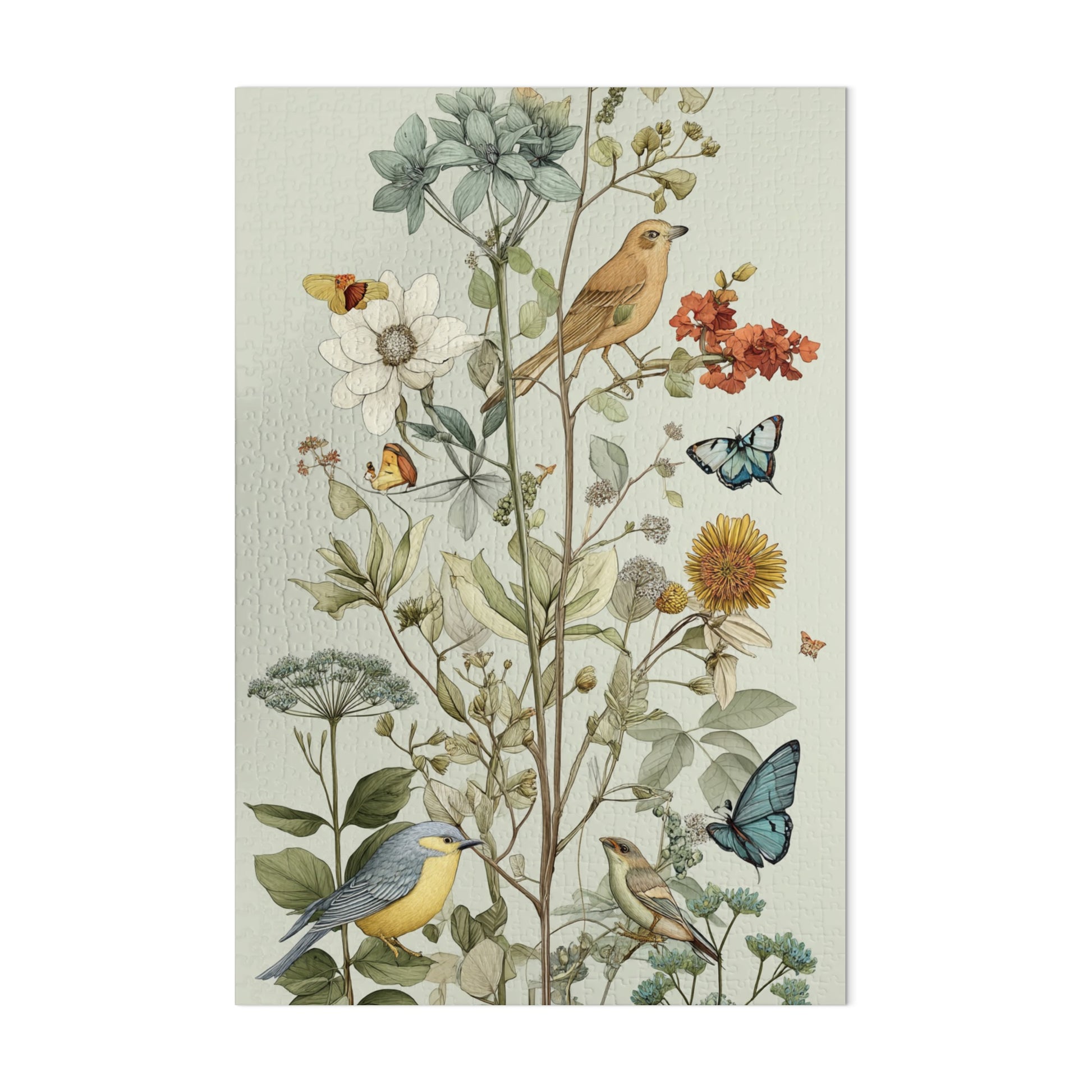 Vintage Botanical Birds and Butterflies Art Print