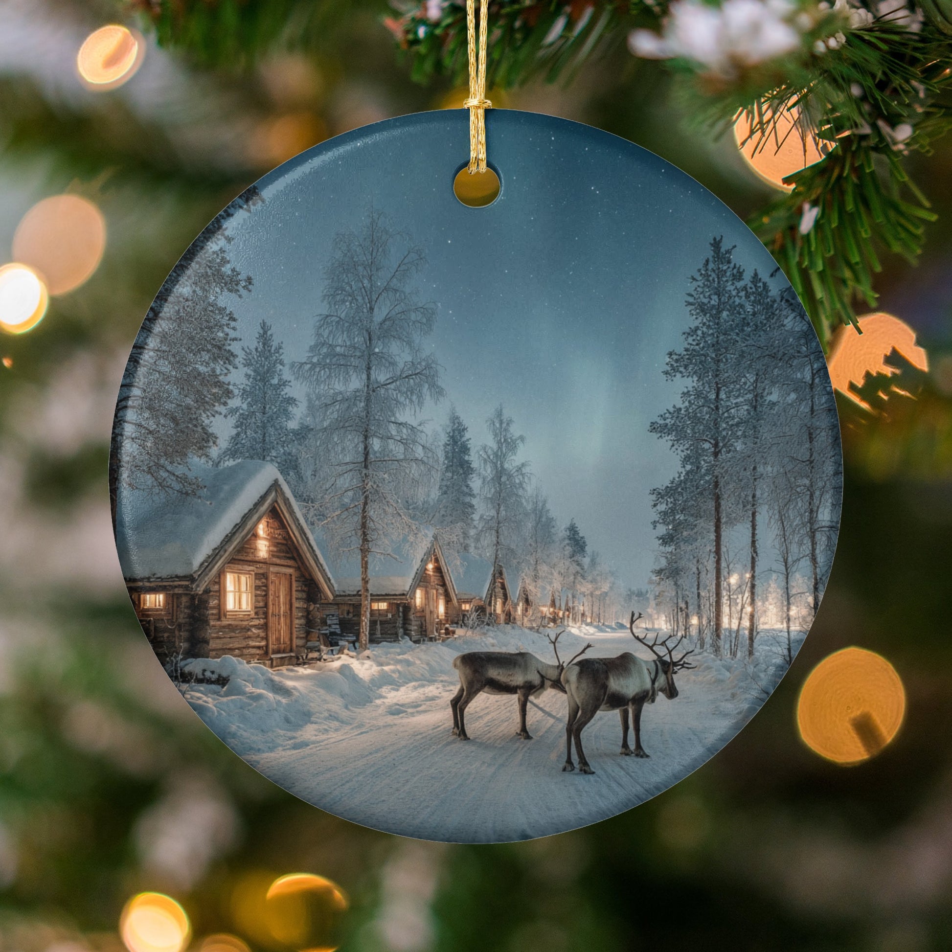 Tranquil Winter Scene with Reindeer Christmas Decor
