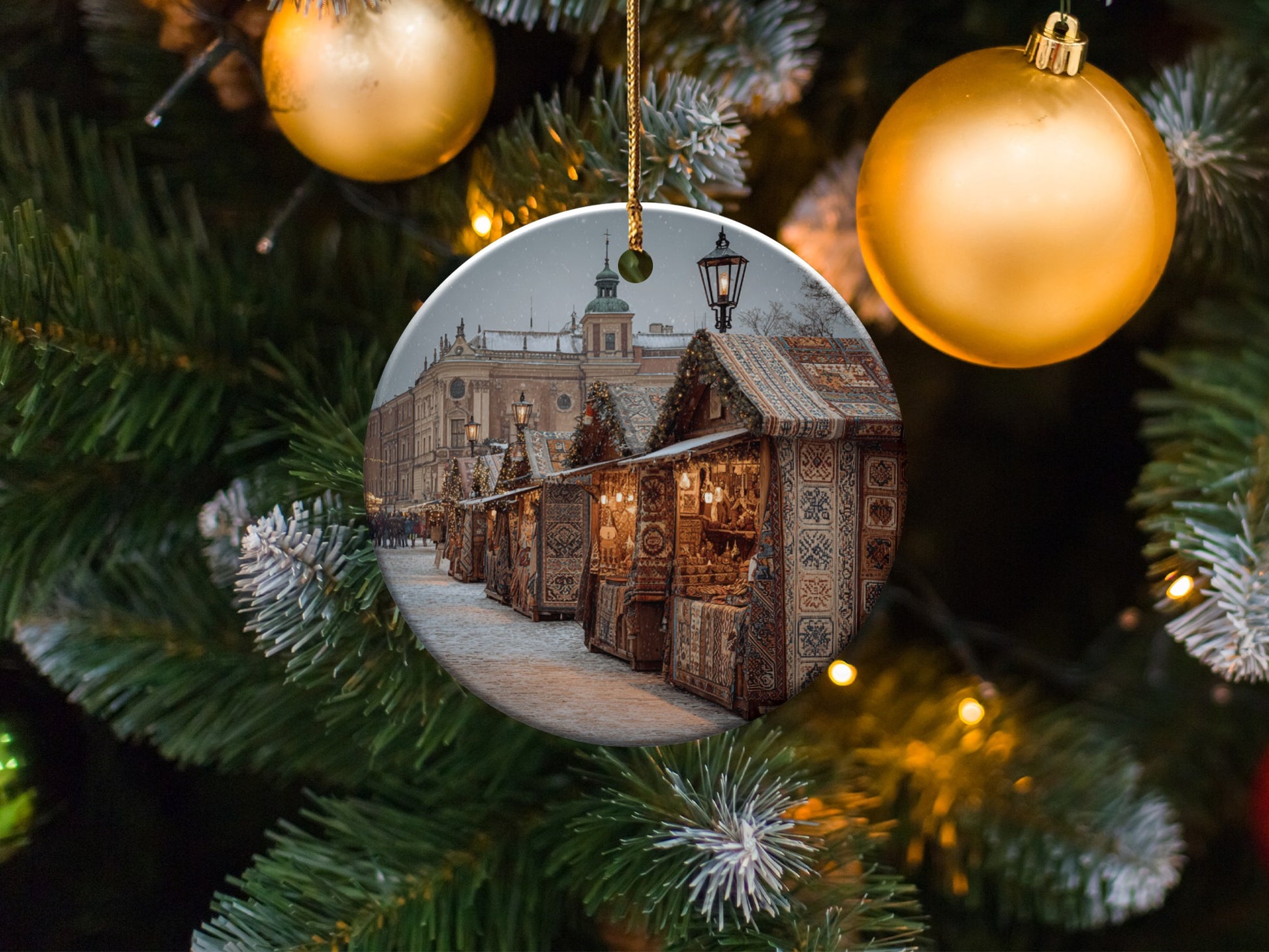 Christmas Market Scene Ornament Holiday Decor Item