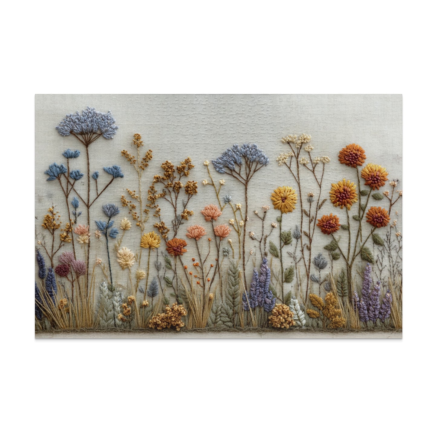 Colorful Embroidered Wildflowers Art Print Wall Decor