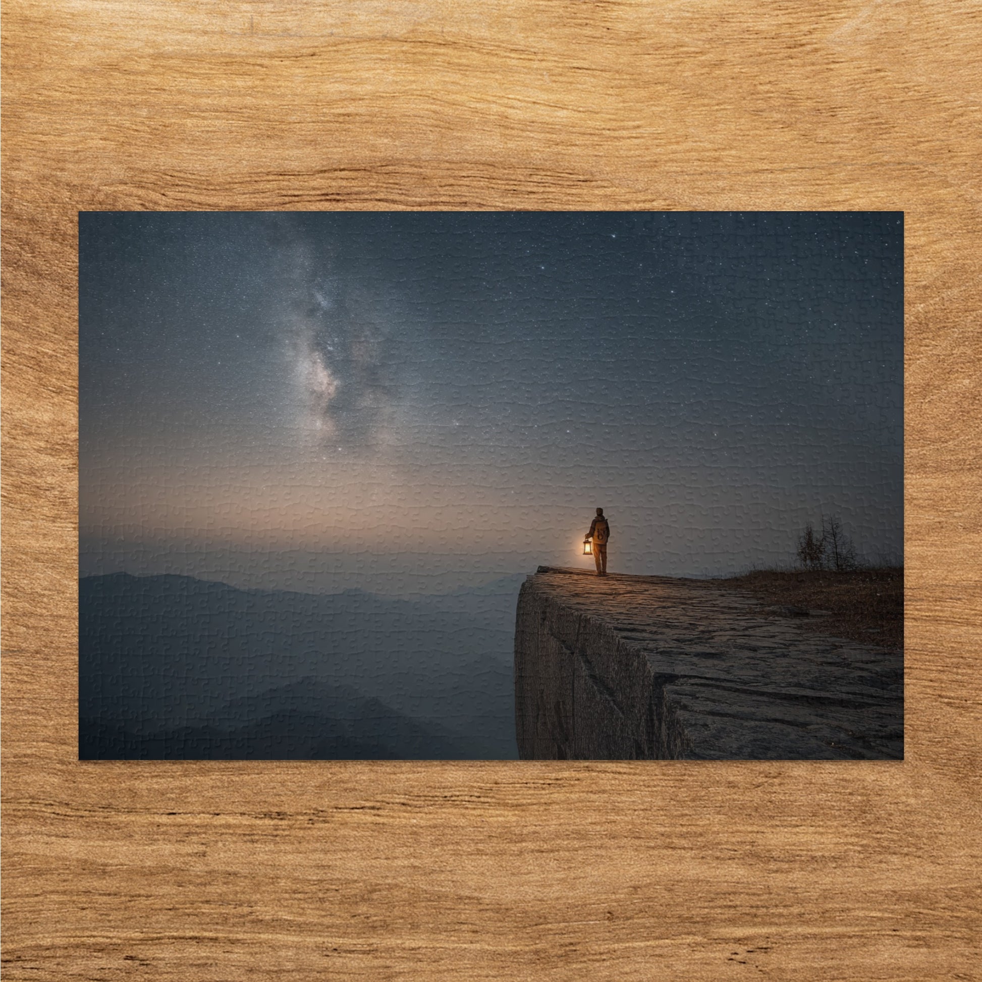 Person Holding Lantern on Cliff with Starry Sky product