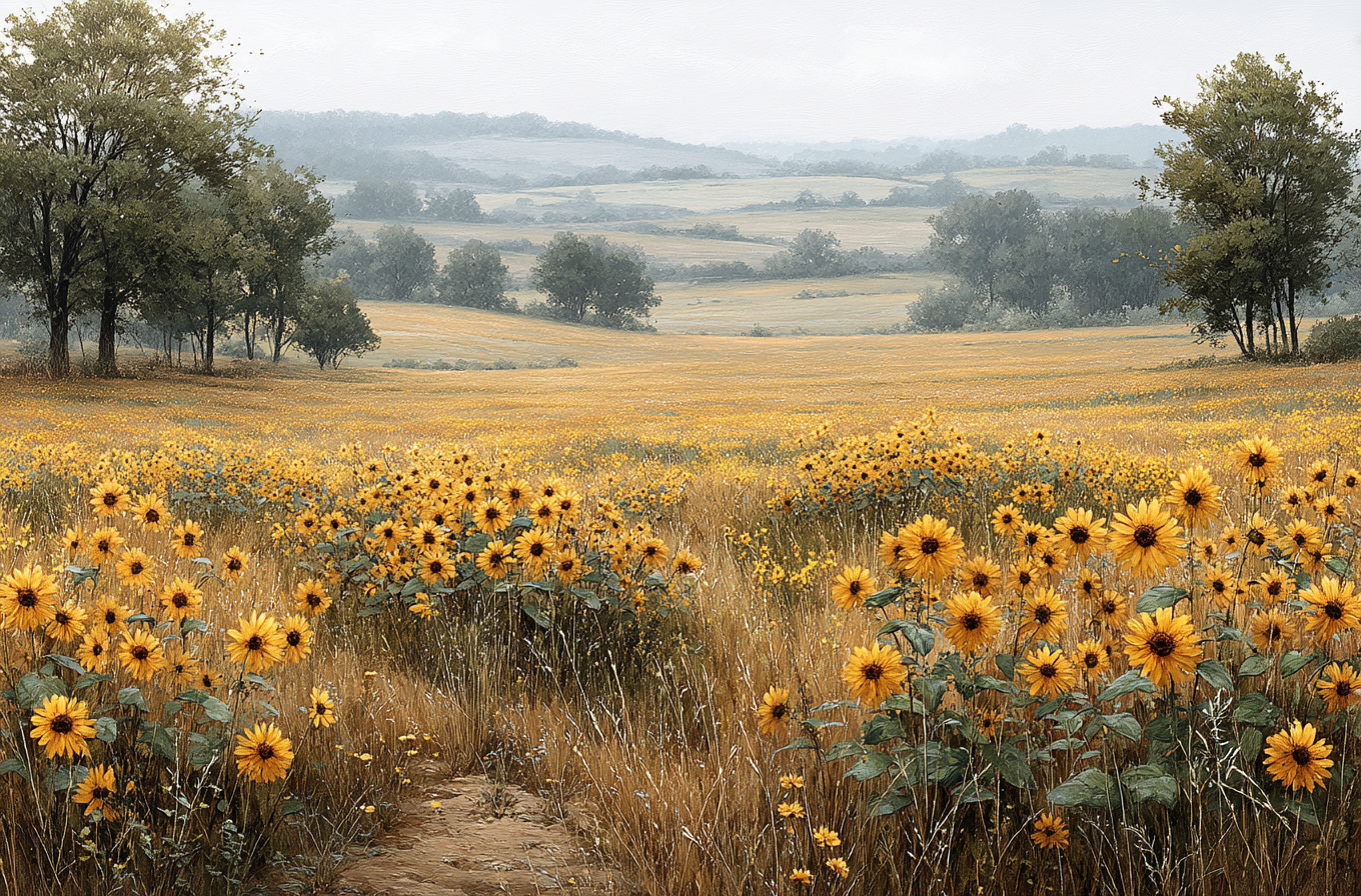 Scenic Sunflower Field with Rolling Hills Wall Art